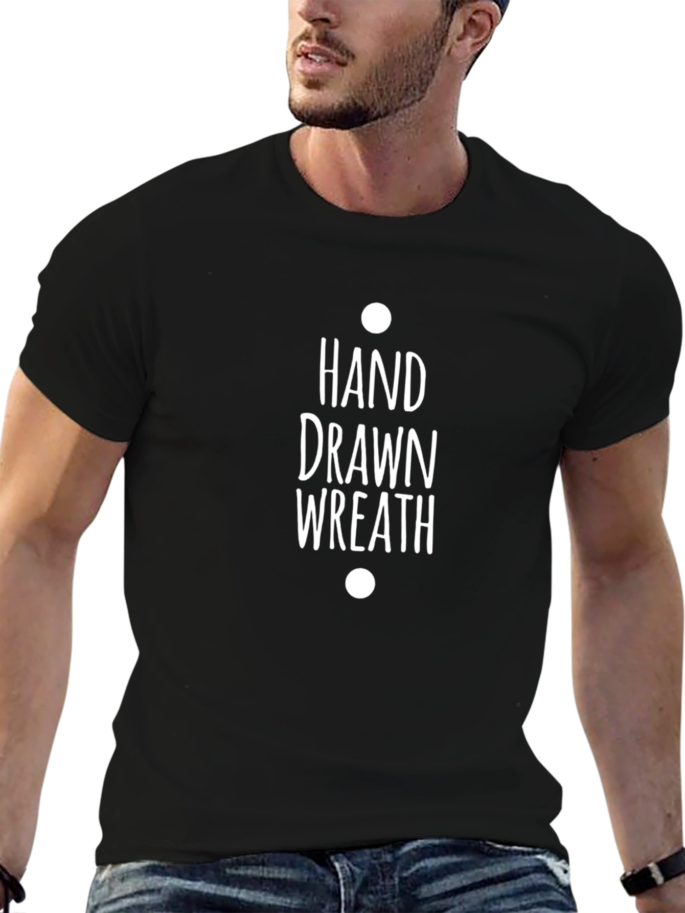 Hand Drawn Wreath Black T-Shirt - Unisex