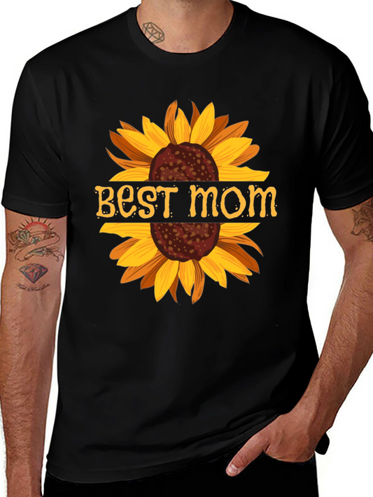 Best Mom Sunflower Graphic Tee - Black Cotton Blend Shirt