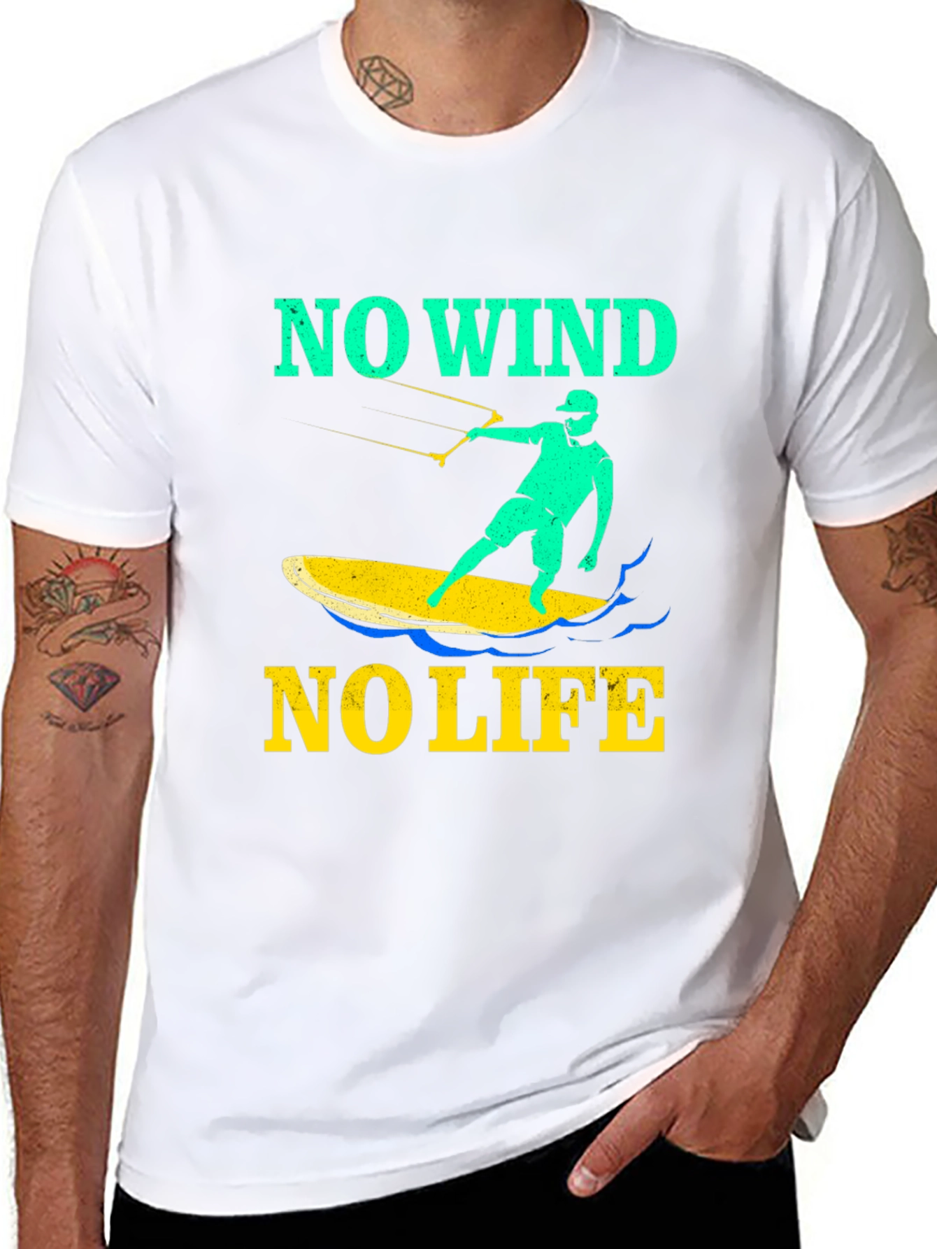 No Wind No Life Graphic Tee - Kitesurfing Design