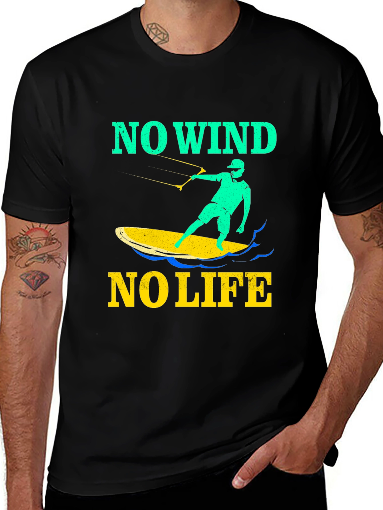 No Wind No Life Graphic Tee - Kitesurfing Design