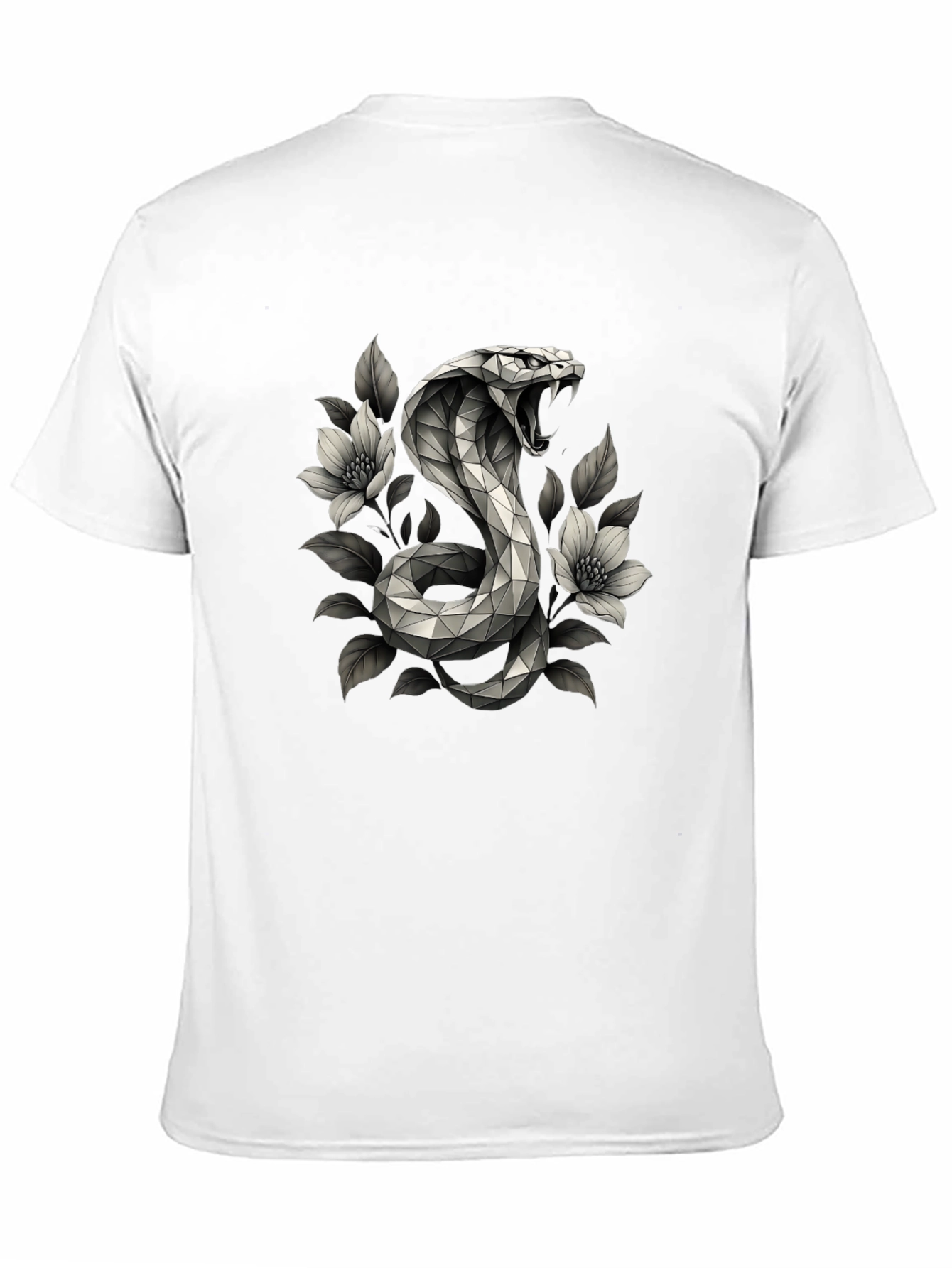 Geometric Cobra & Floral Graphic Tee - Black