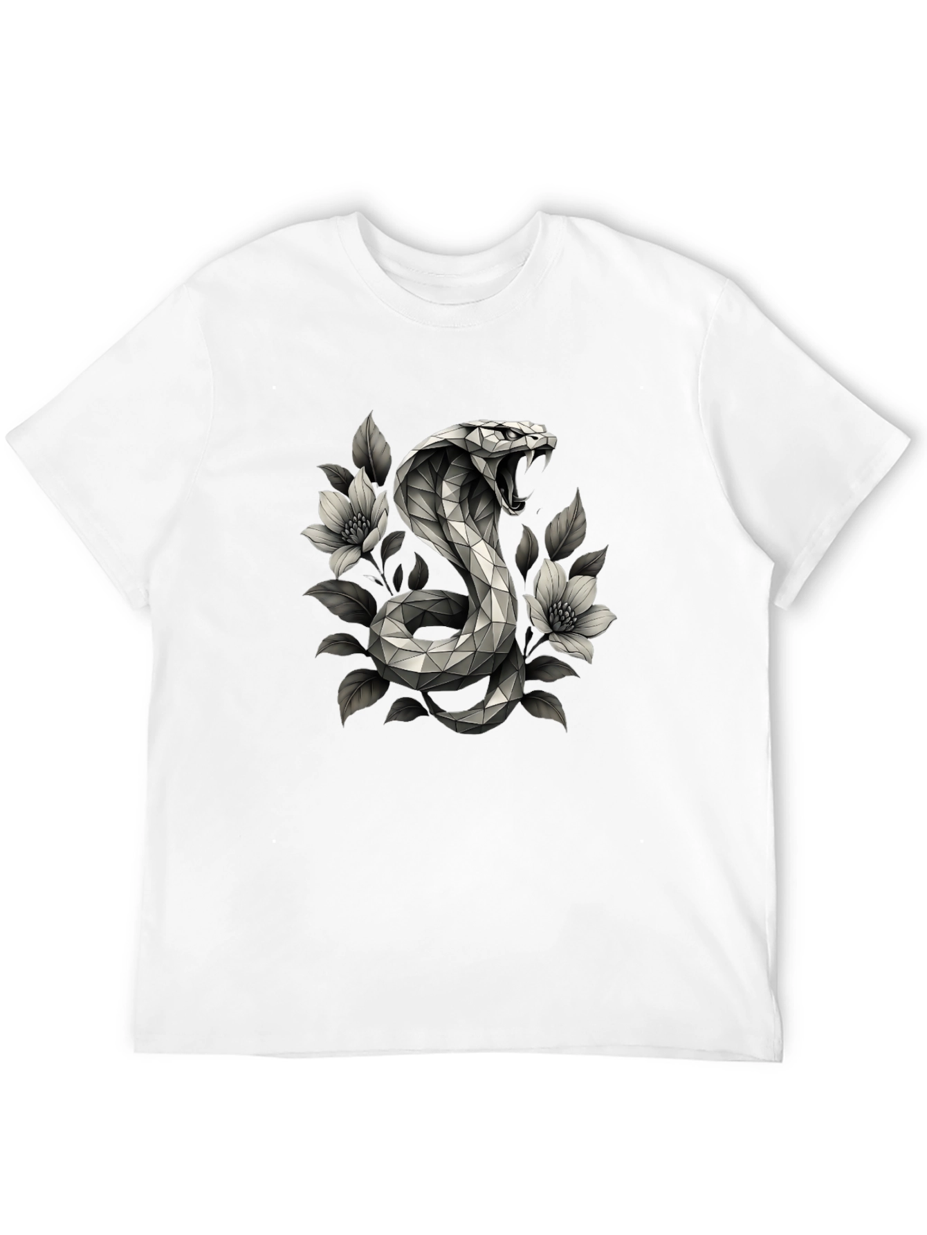 Geometric Cobra & Floral Graphic Tee - Black