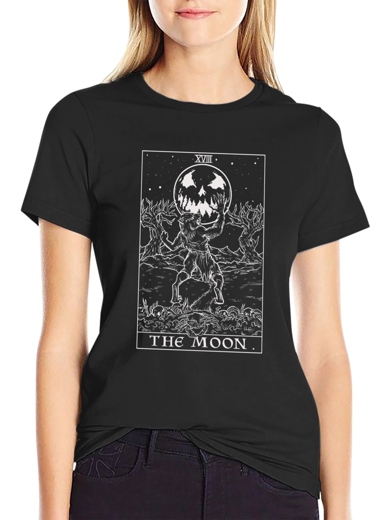 The Moon Tarot Card Graphic Black T-Shirt