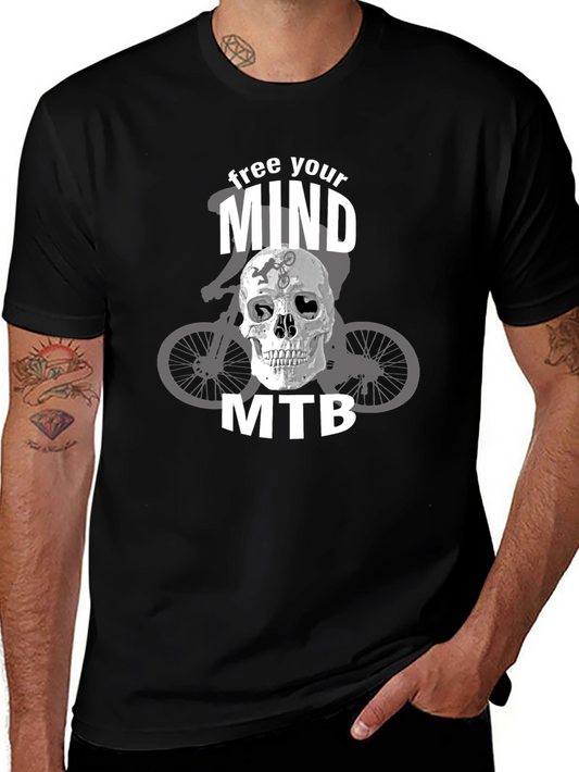Free Your Mind MTB T-Shirt - Skull & Bike Design