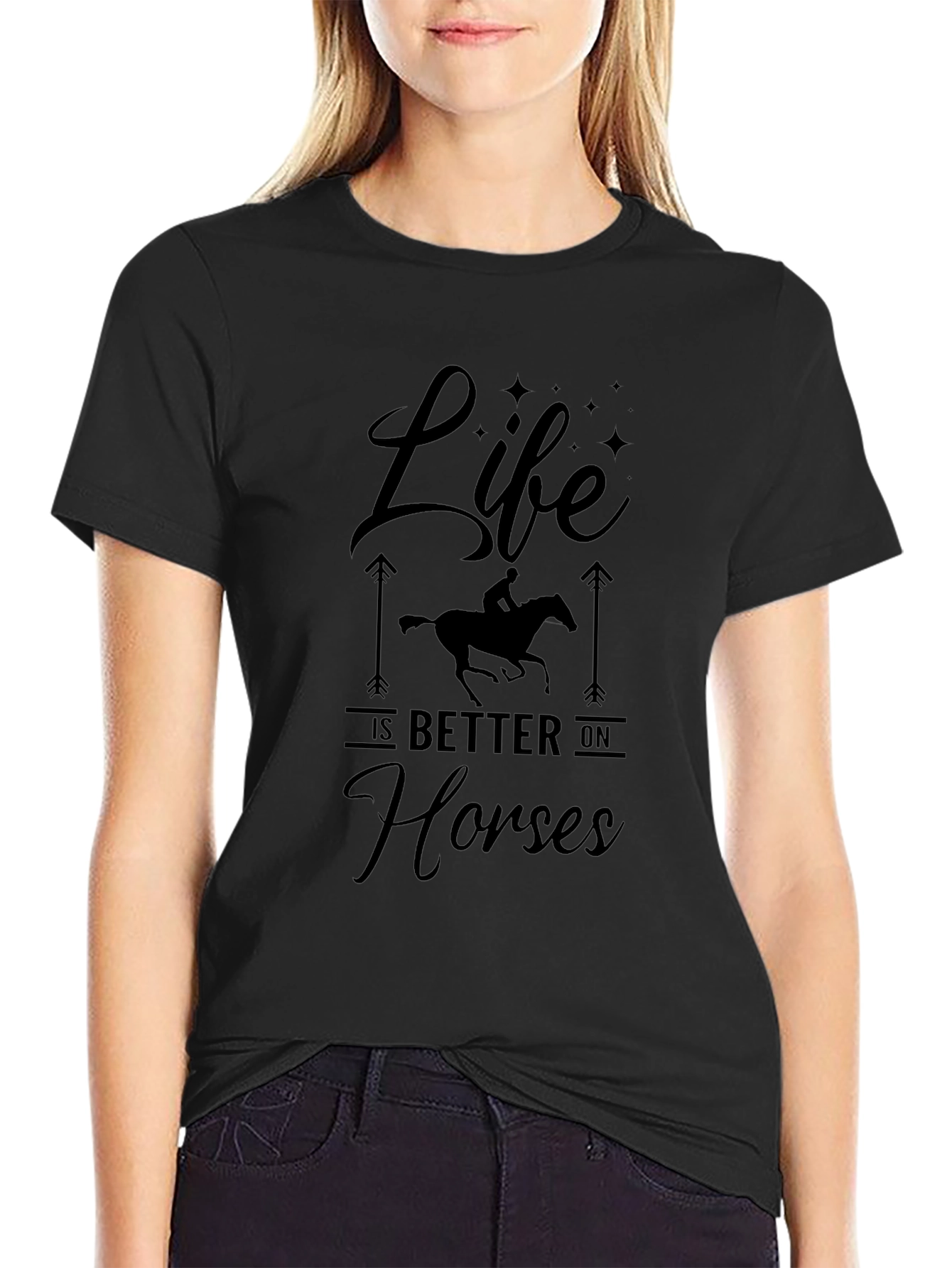 Life Is Better On Horses Black T-Shirt
