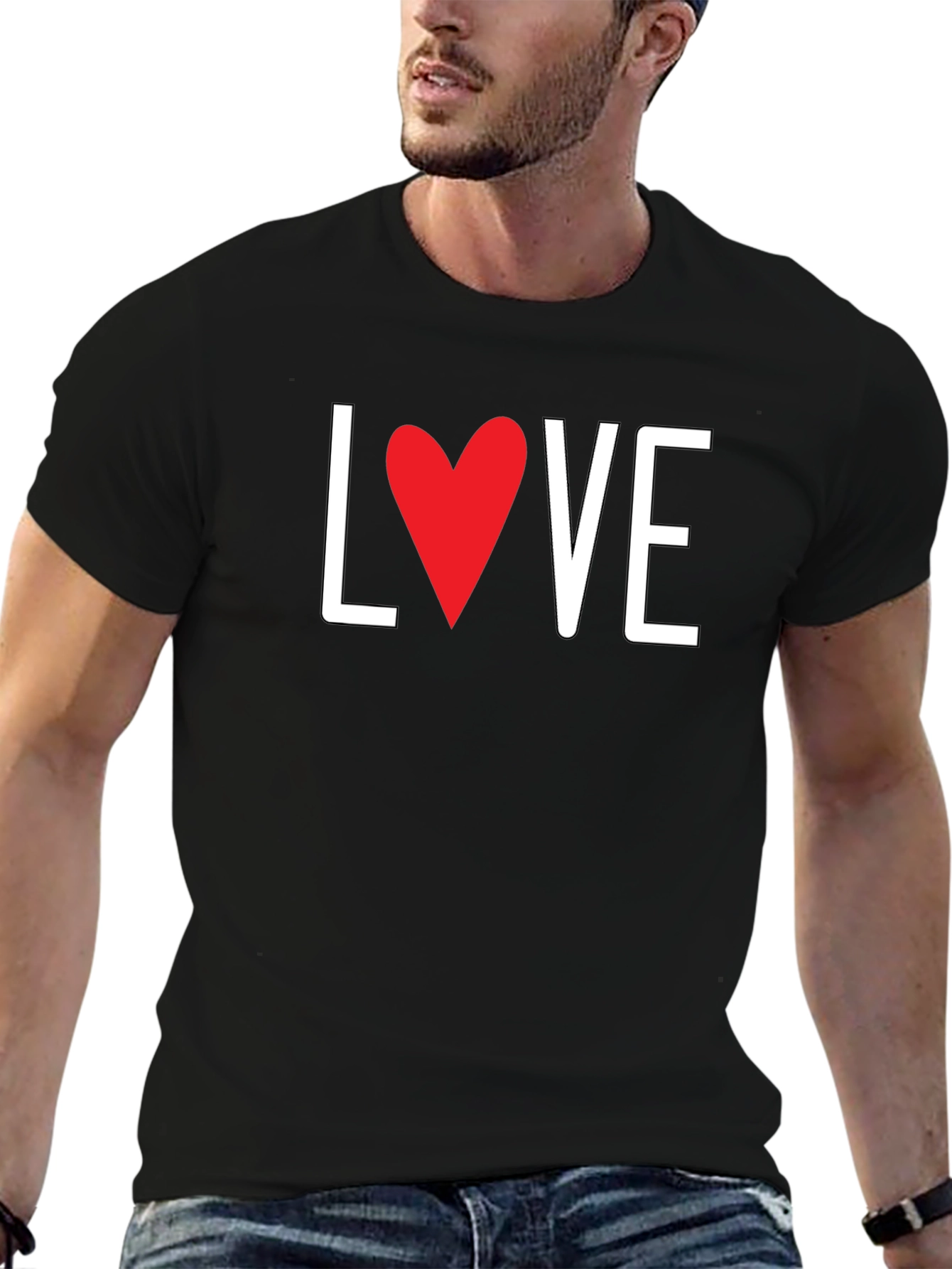 Love Heart Graphic Black T-Shirt - Valentines Day Gift