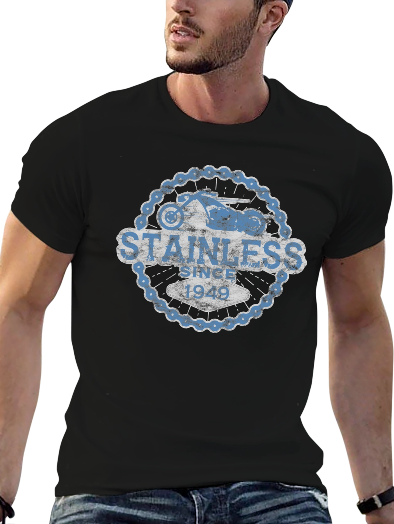 Stainless Since 1949 Black Motorcycle T-Shirt