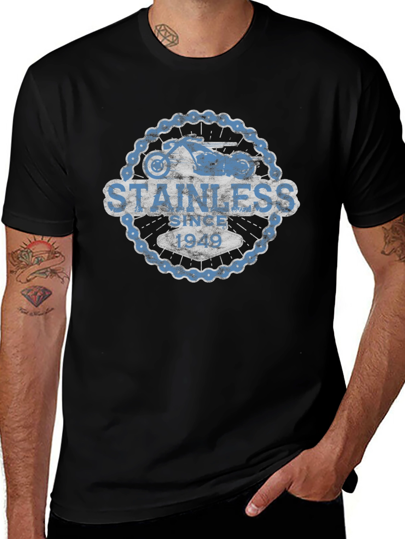 Stainless Since 1949 Black Motorcycle T-Shirt
