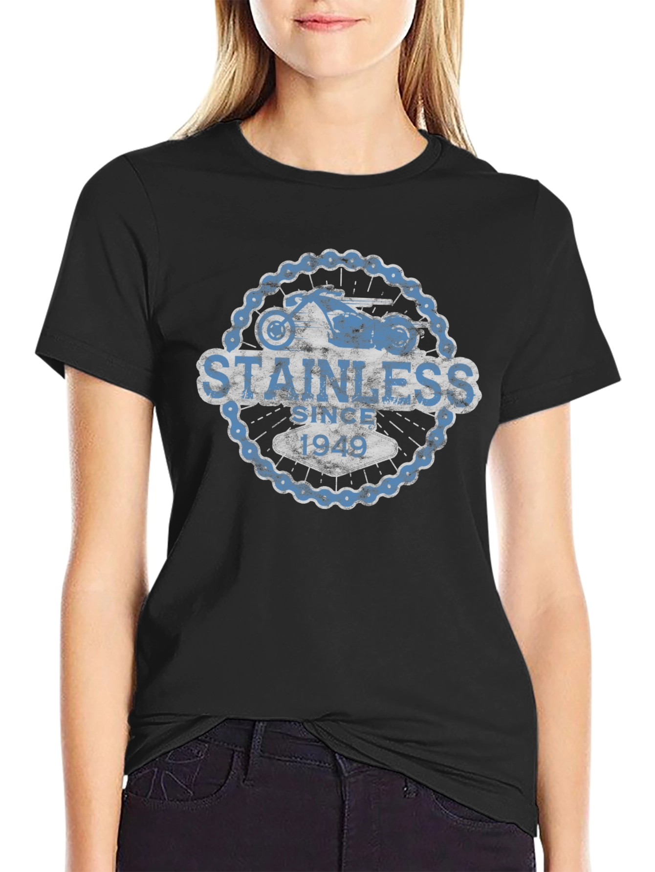 Stainless Since 1949 Black Motorcycle T-Shirt