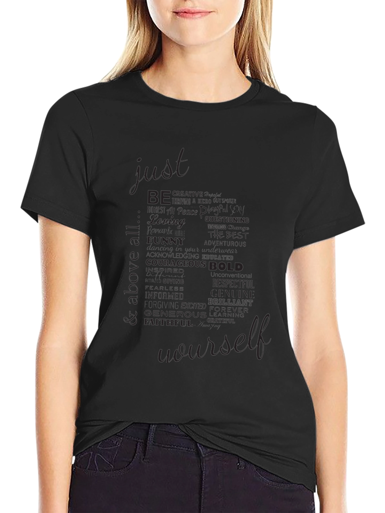 Just Be Yourself Black Graphic T-Shirt