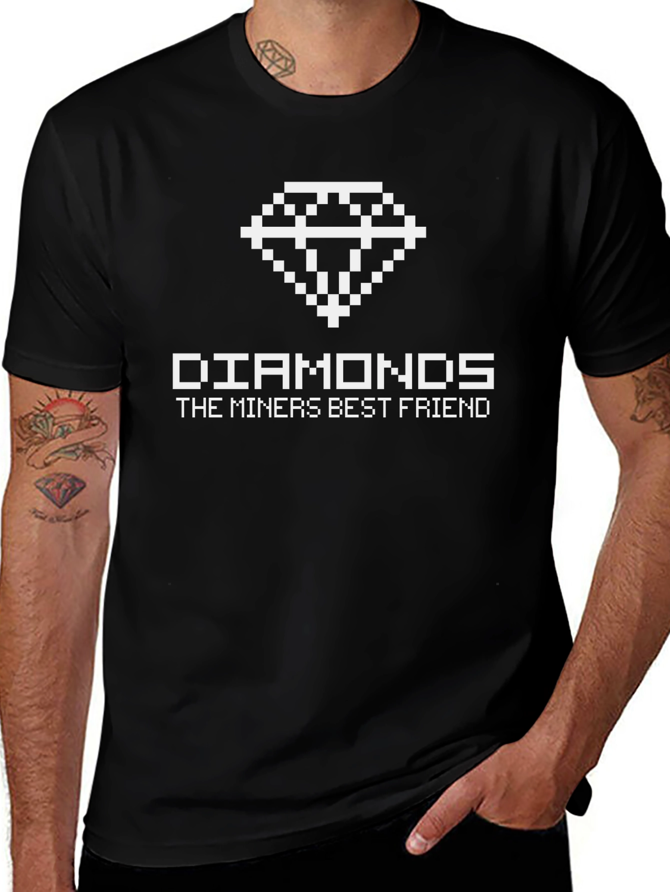 Pixel Diamond Miner T-Shirt - Mens Black Tee