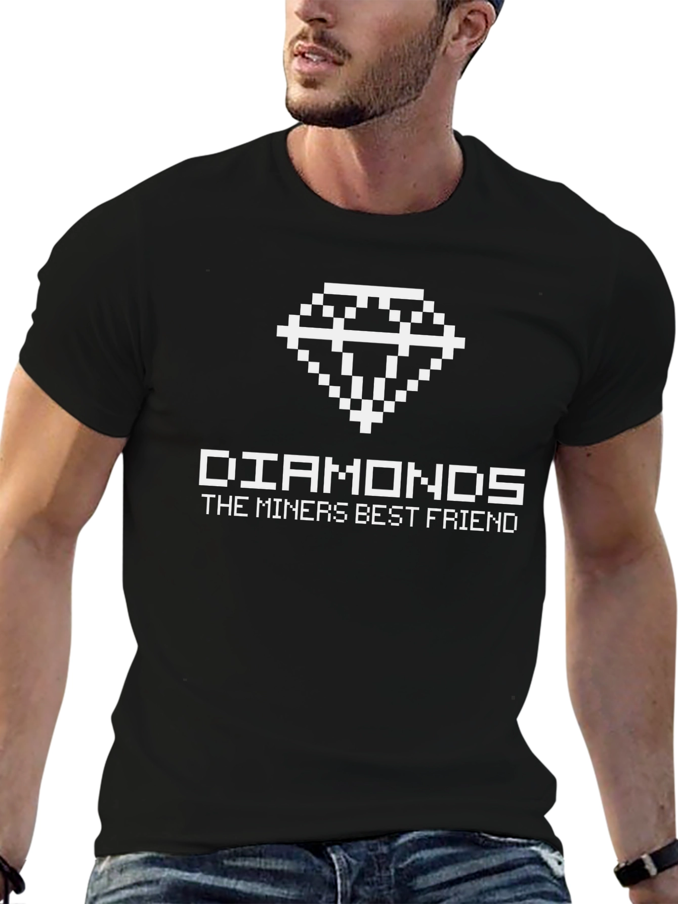 Pixel Diamond Miner T-Shirt - Mens Black Tee