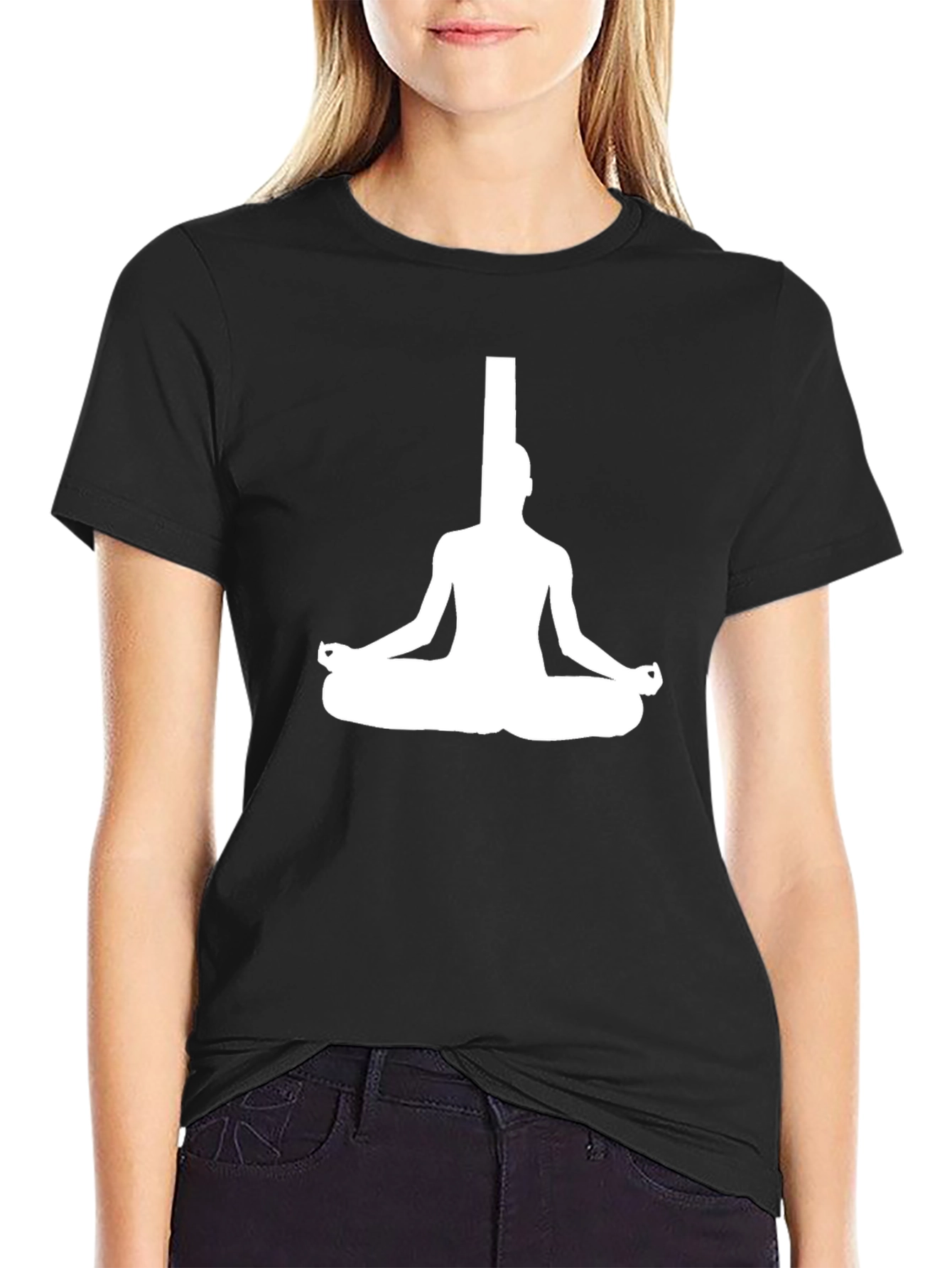 Meditating Man Graphic Tee - Black Cotton Blend T-Shirt