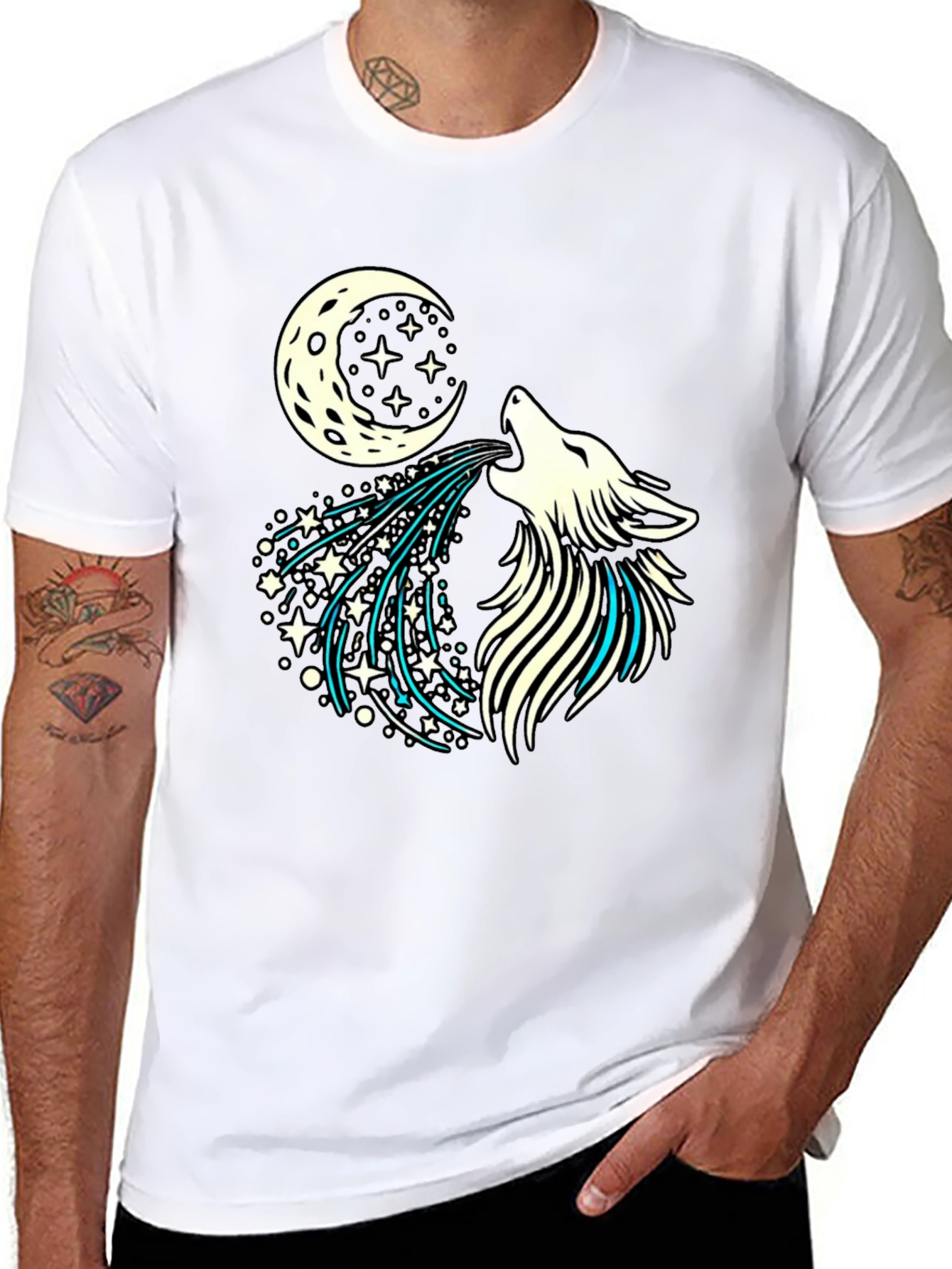 Wolf Howling Moon Starry Graphic Tee