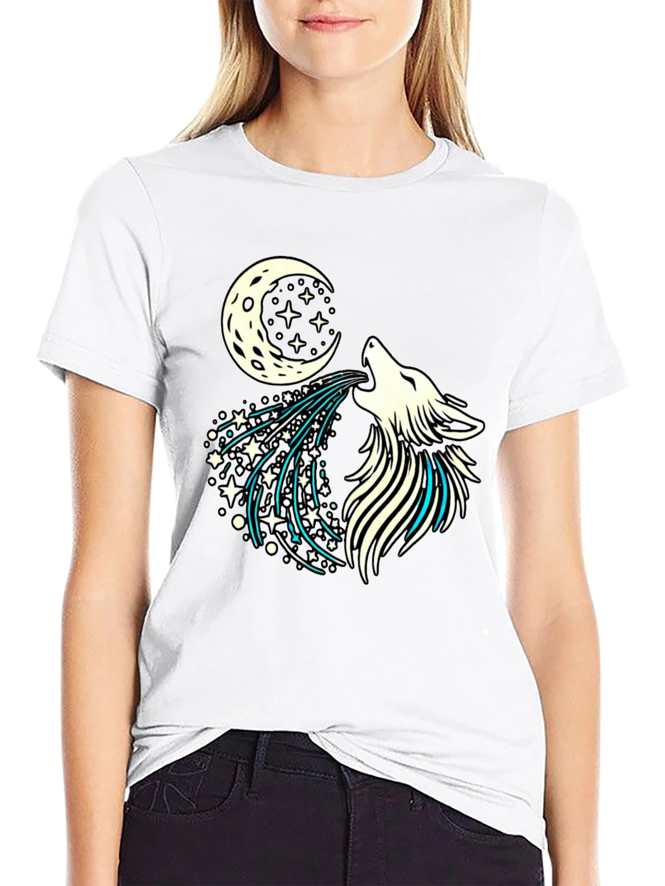 Wolf Howling Moon Starry Graphic Tee