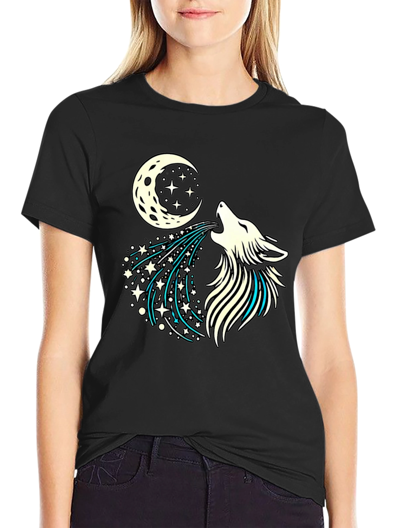 Wolf Howling Moon Starry Graphic Tee