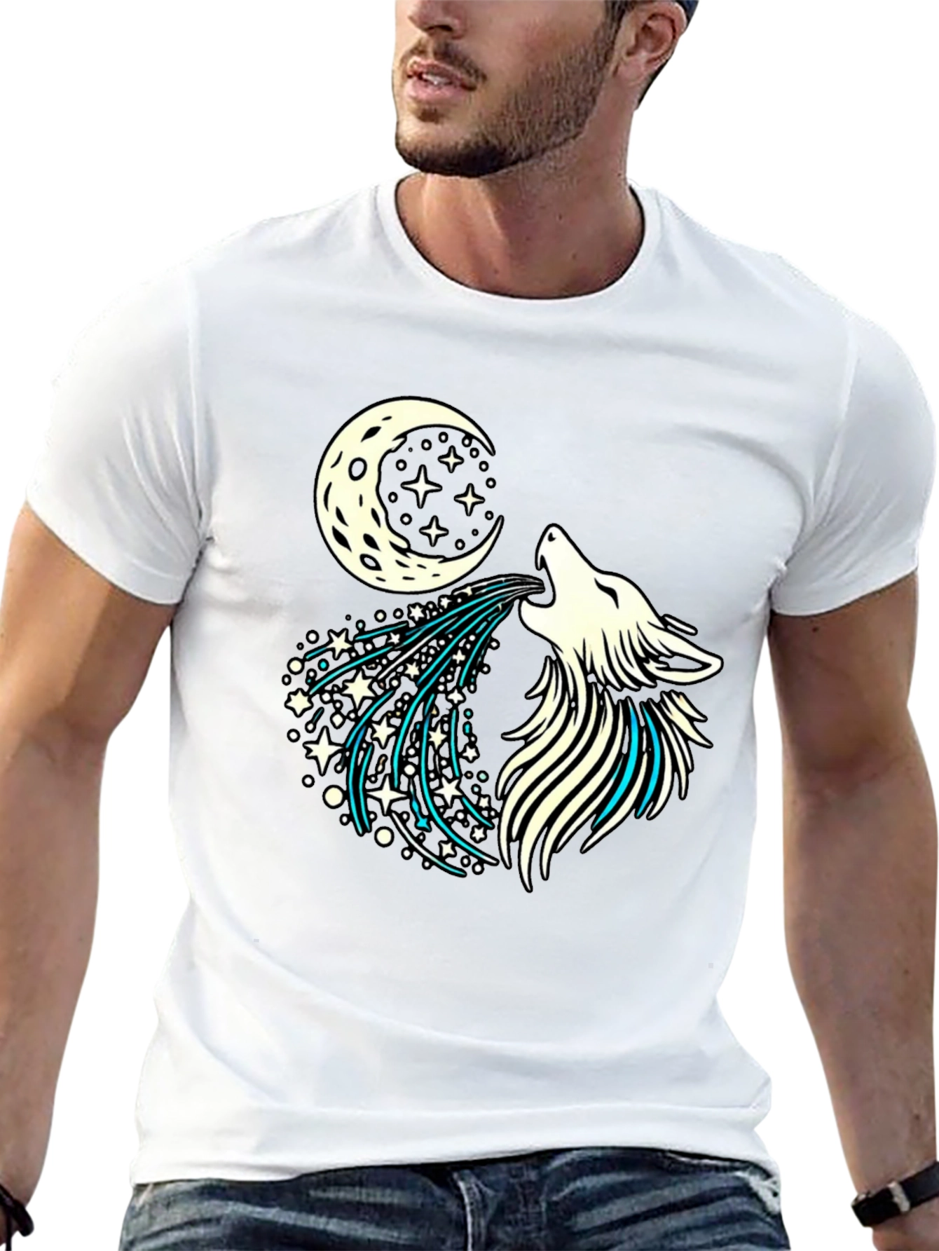 Wolf Howling Moon Starry Graphic Tee