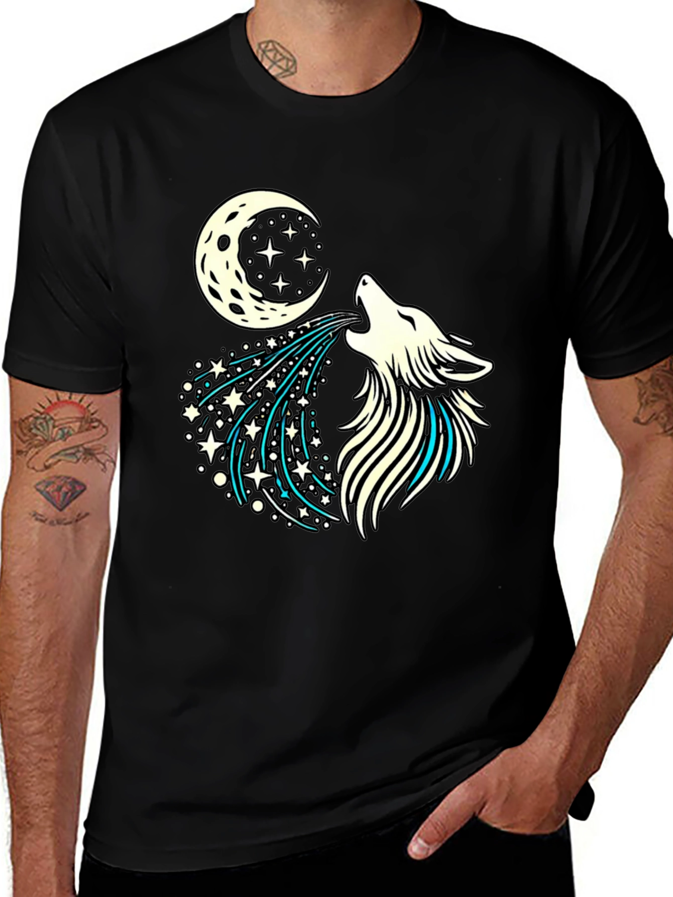 Wolf Howling Moon Starry Graphic Tee