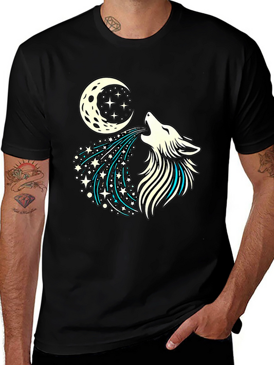 Wolf Howling Moon Starry Graphic Tee