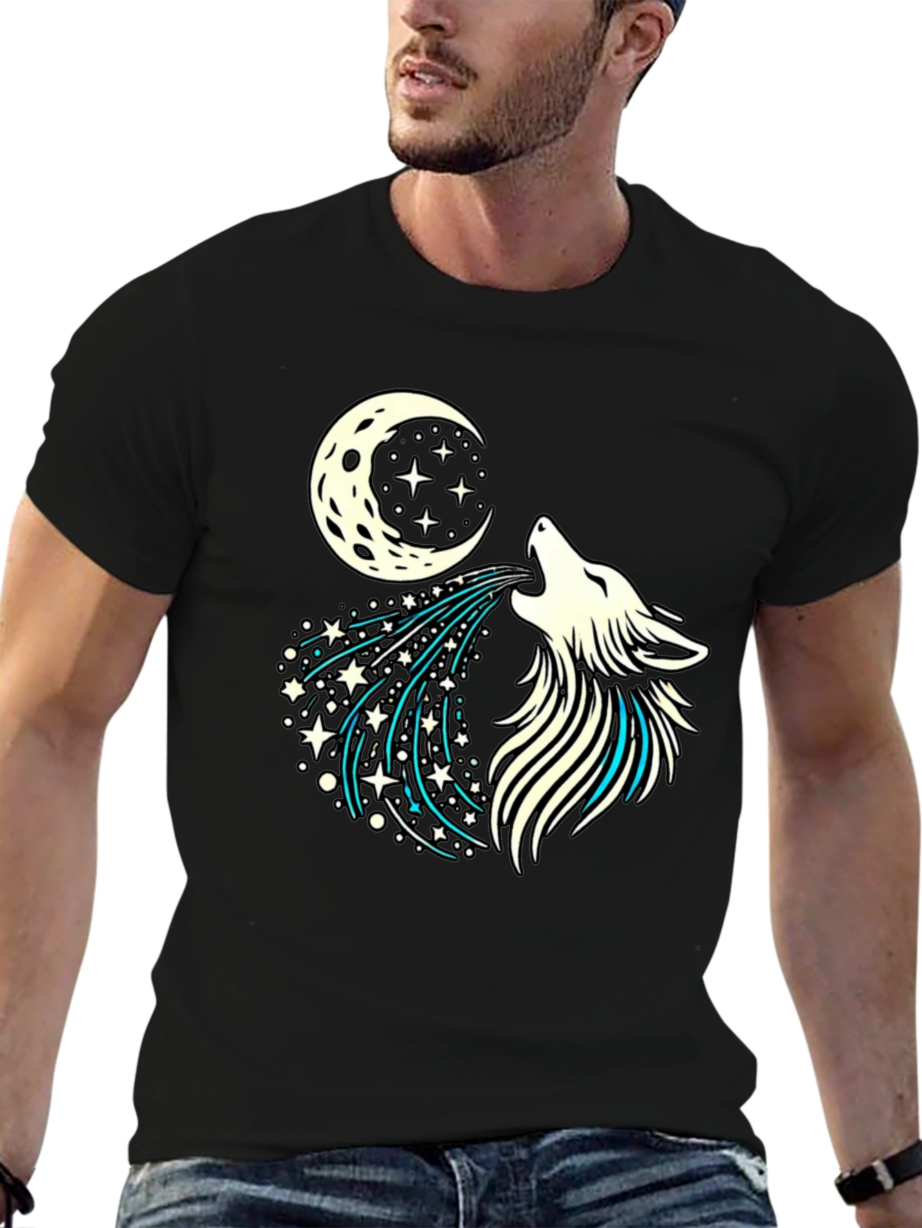 Wolf Howling Moon Starry Graphic Tee