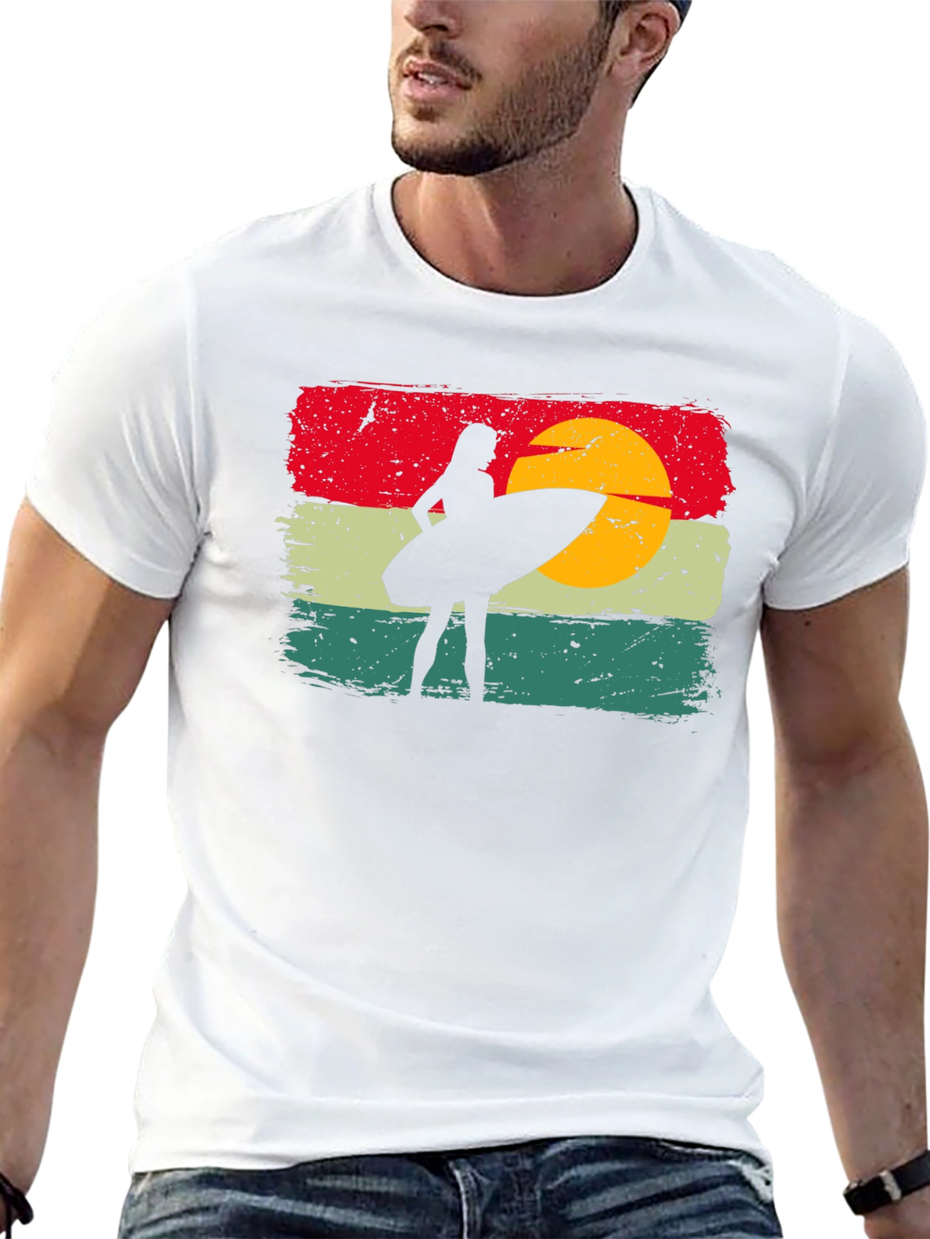Retro Sunset Surfer Girl Tee