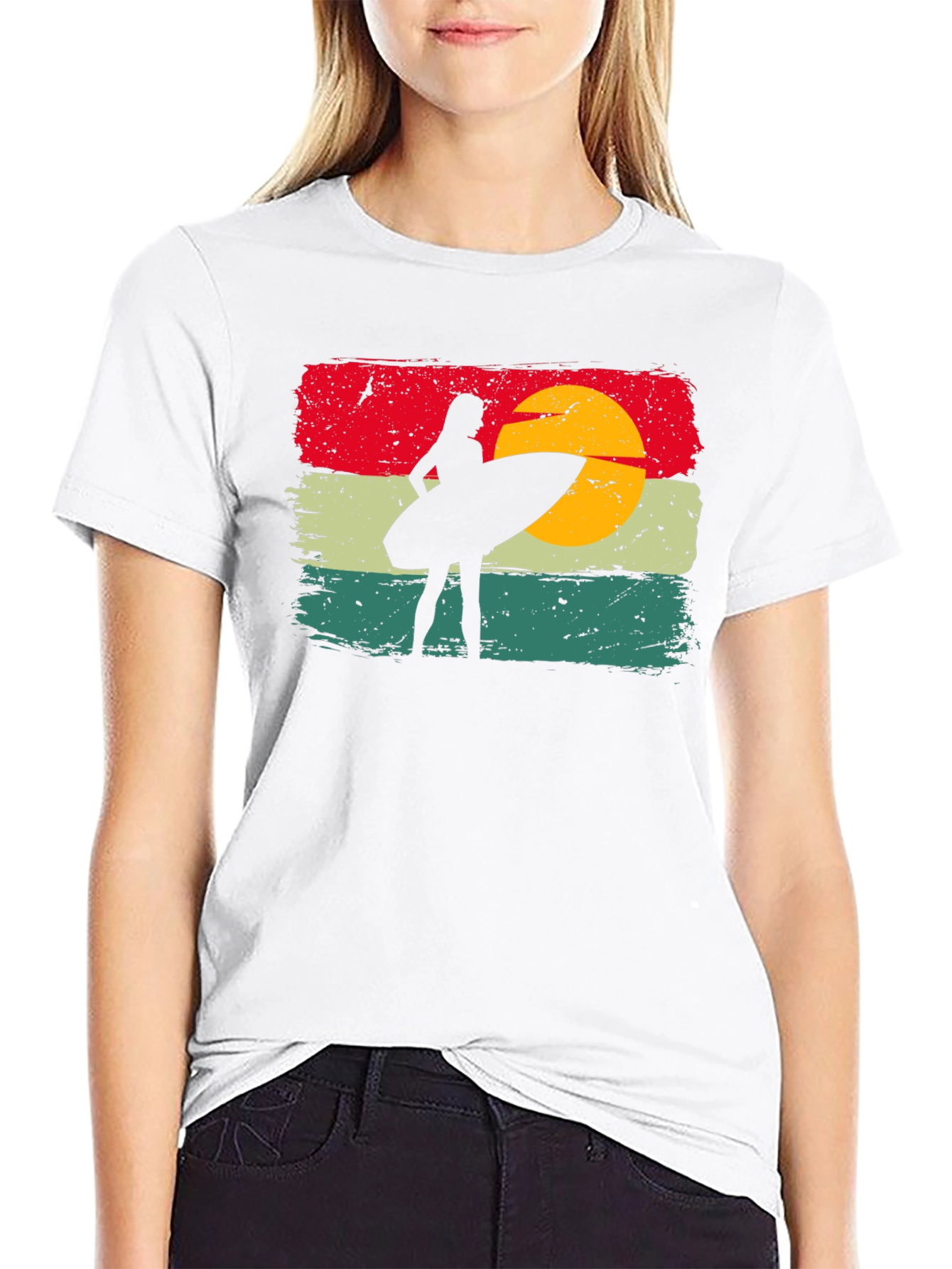Retro Sunset Surfer Girl Tee
