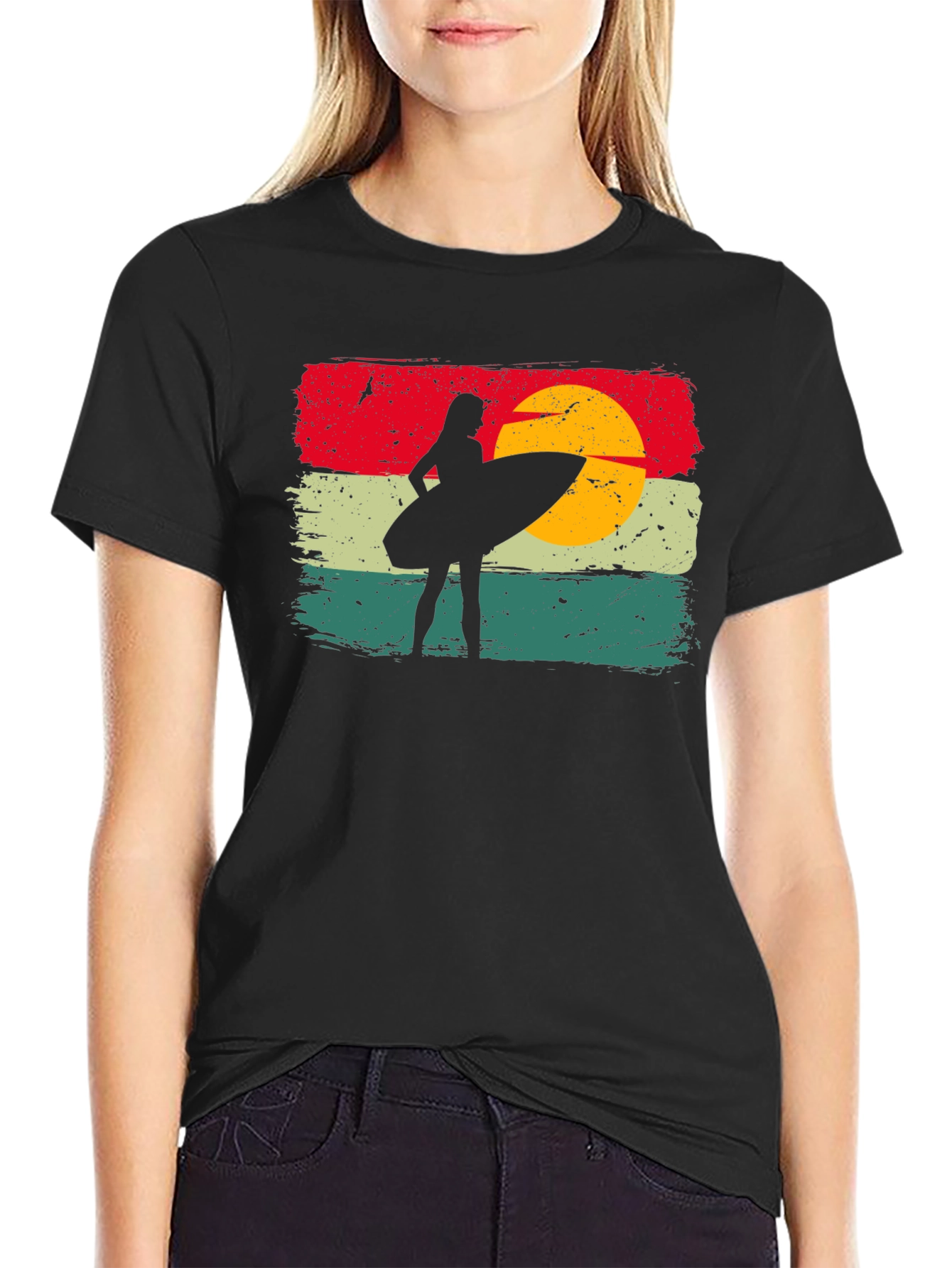 Retro Sunset Surfer Girl Tee