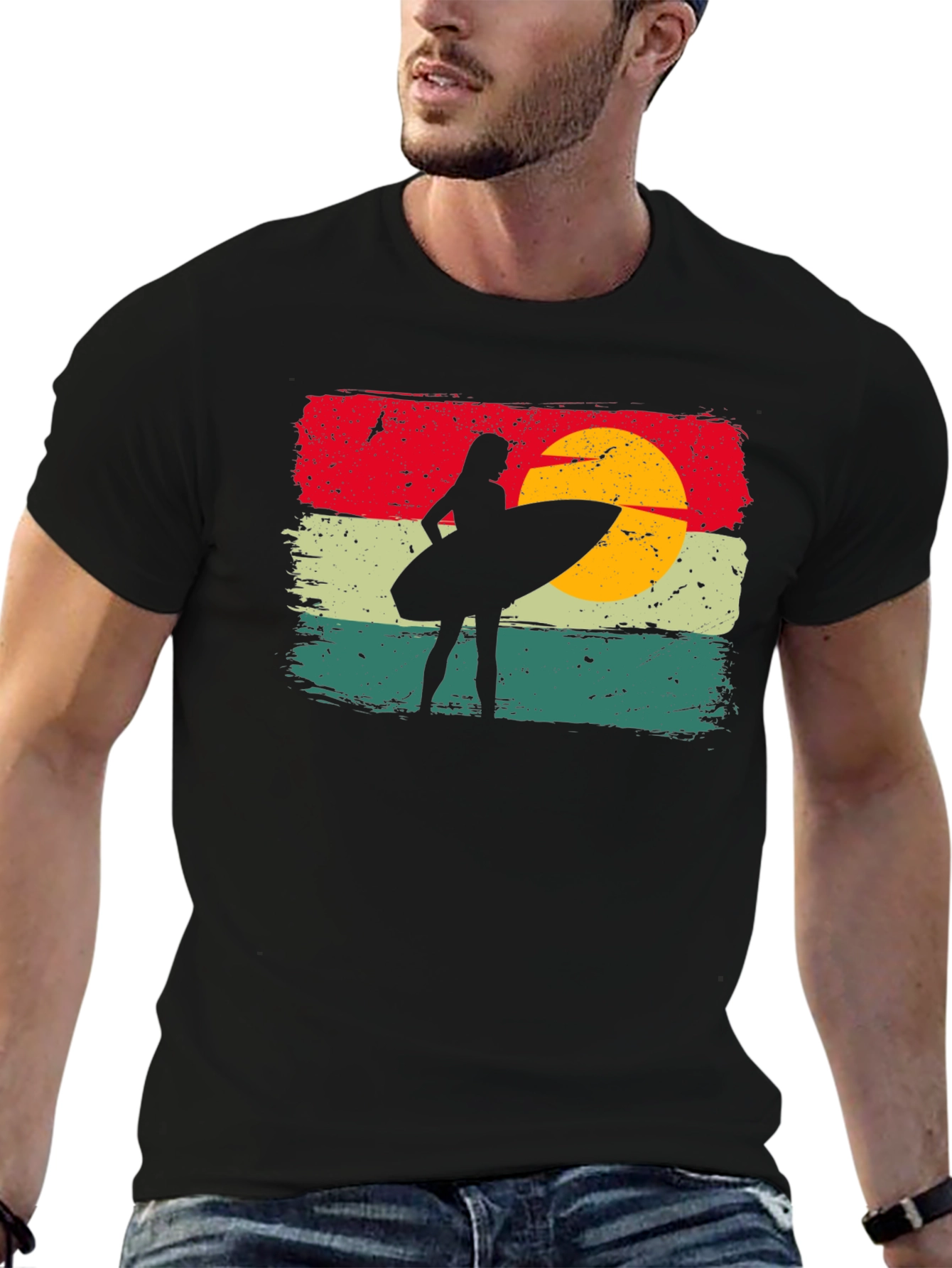 Retro Sunset Surfer Girl Tee