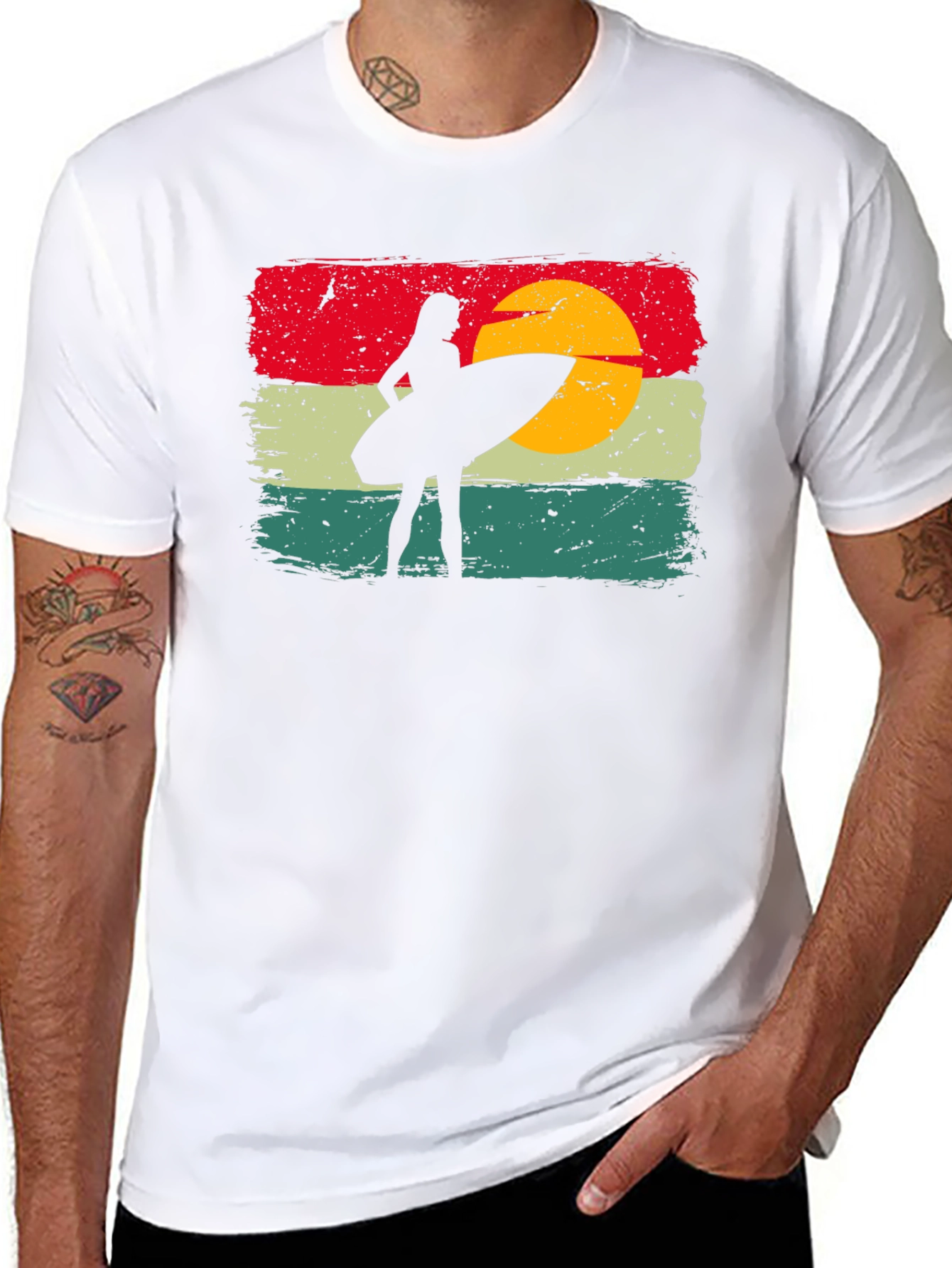Retro Sunset Surfer Girl Tee