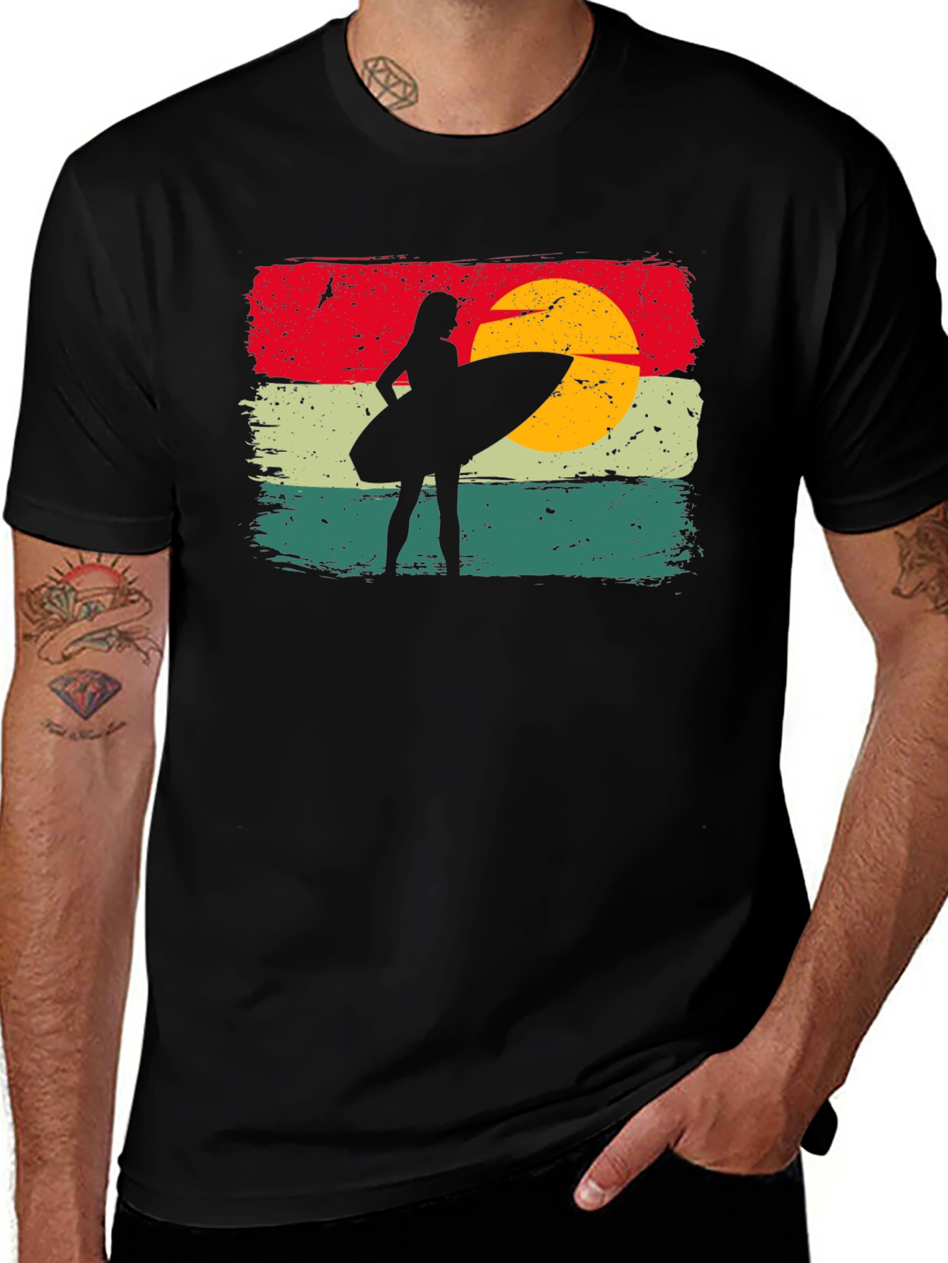 Retro Sunset Surfer Girl Tee