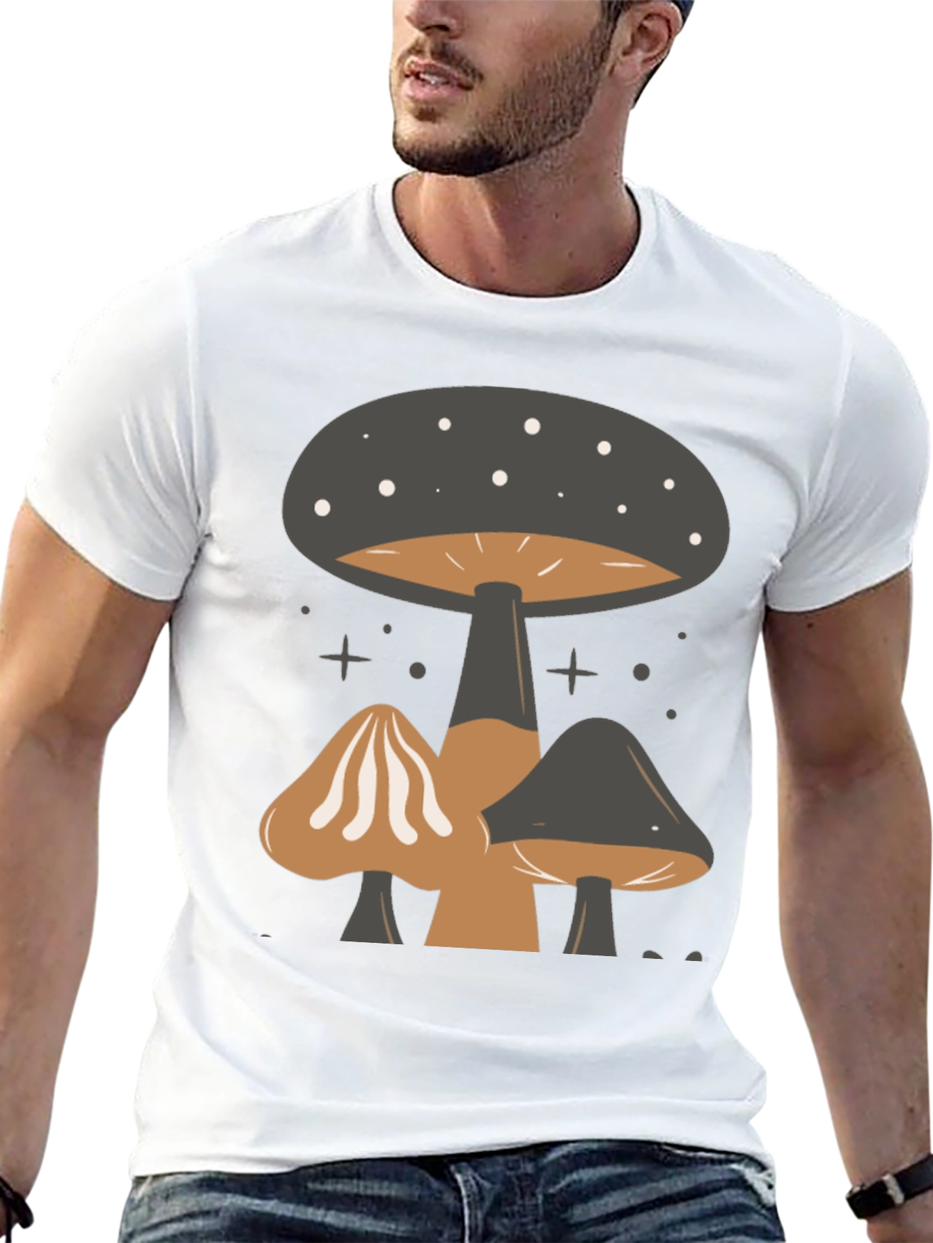 Mushroom Print Tee - Black Graphic T-Shirt