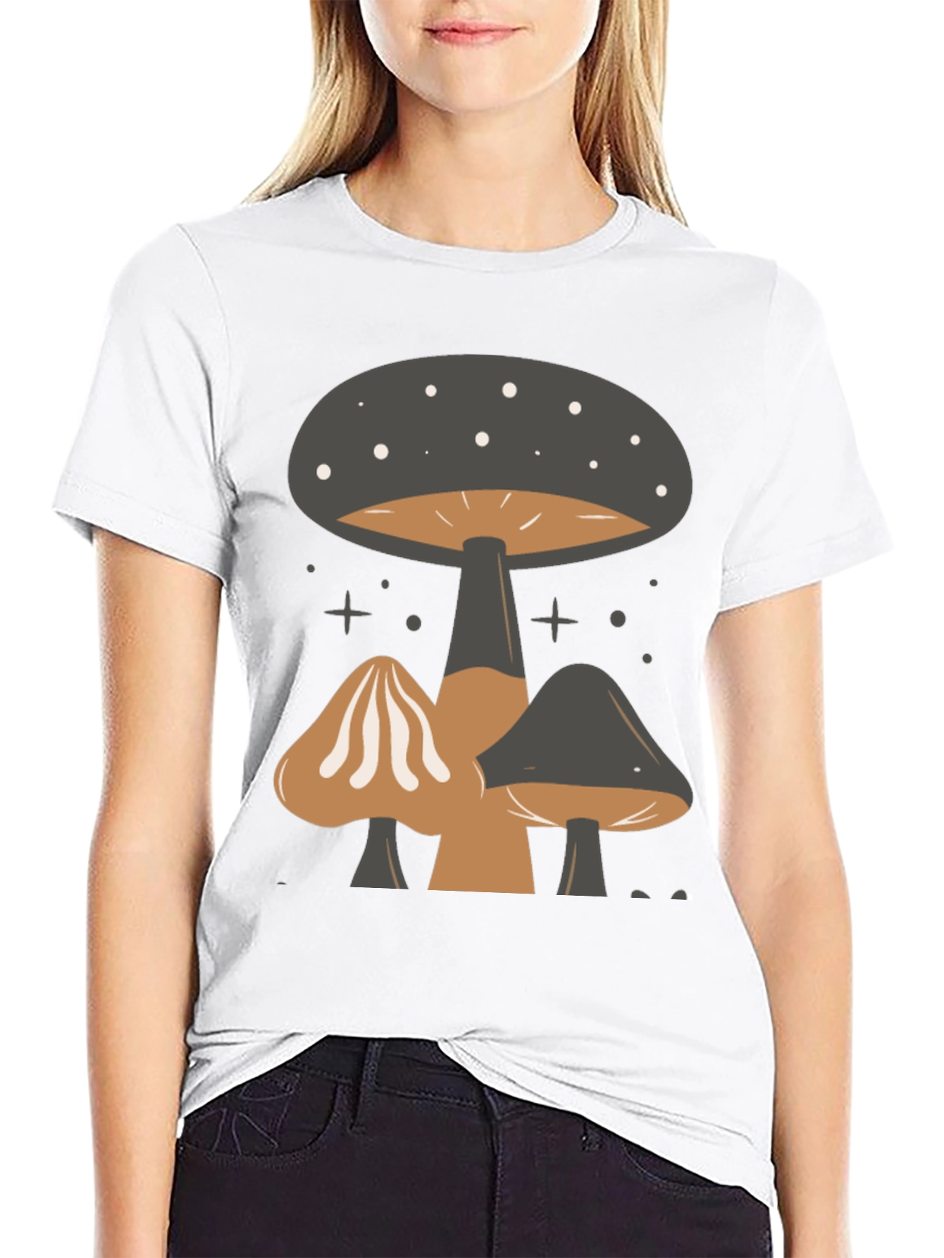 Mushroom Print Tee - Black Graphic T-Shirt