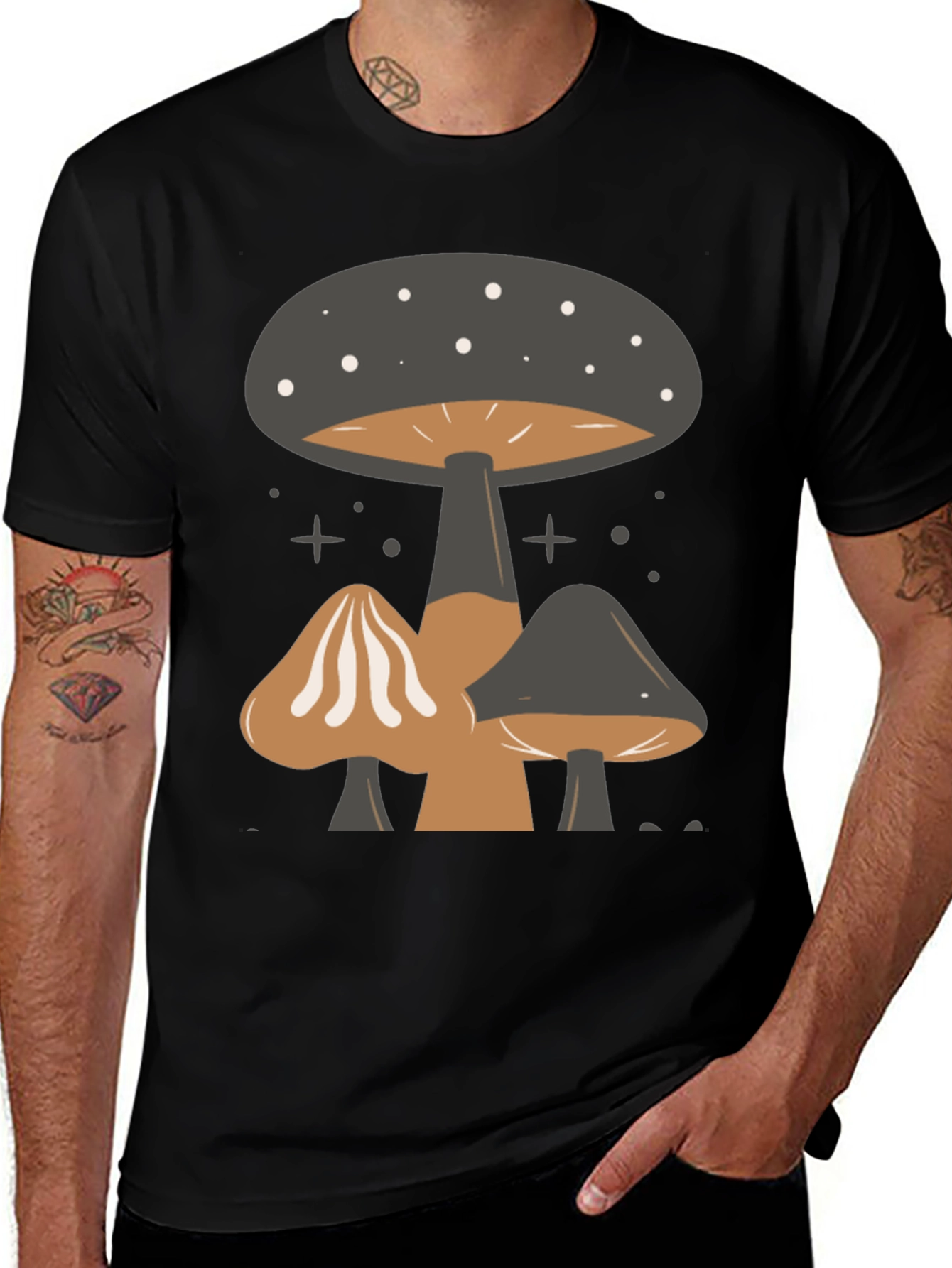 Mushroom Print Tee - Black Graphic T-Shirt