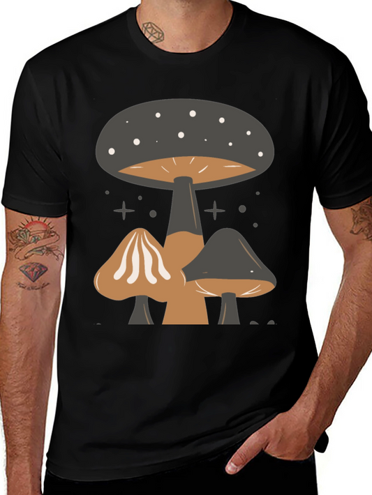 Mushroom Print Tee - Black Graphic T-Shirt