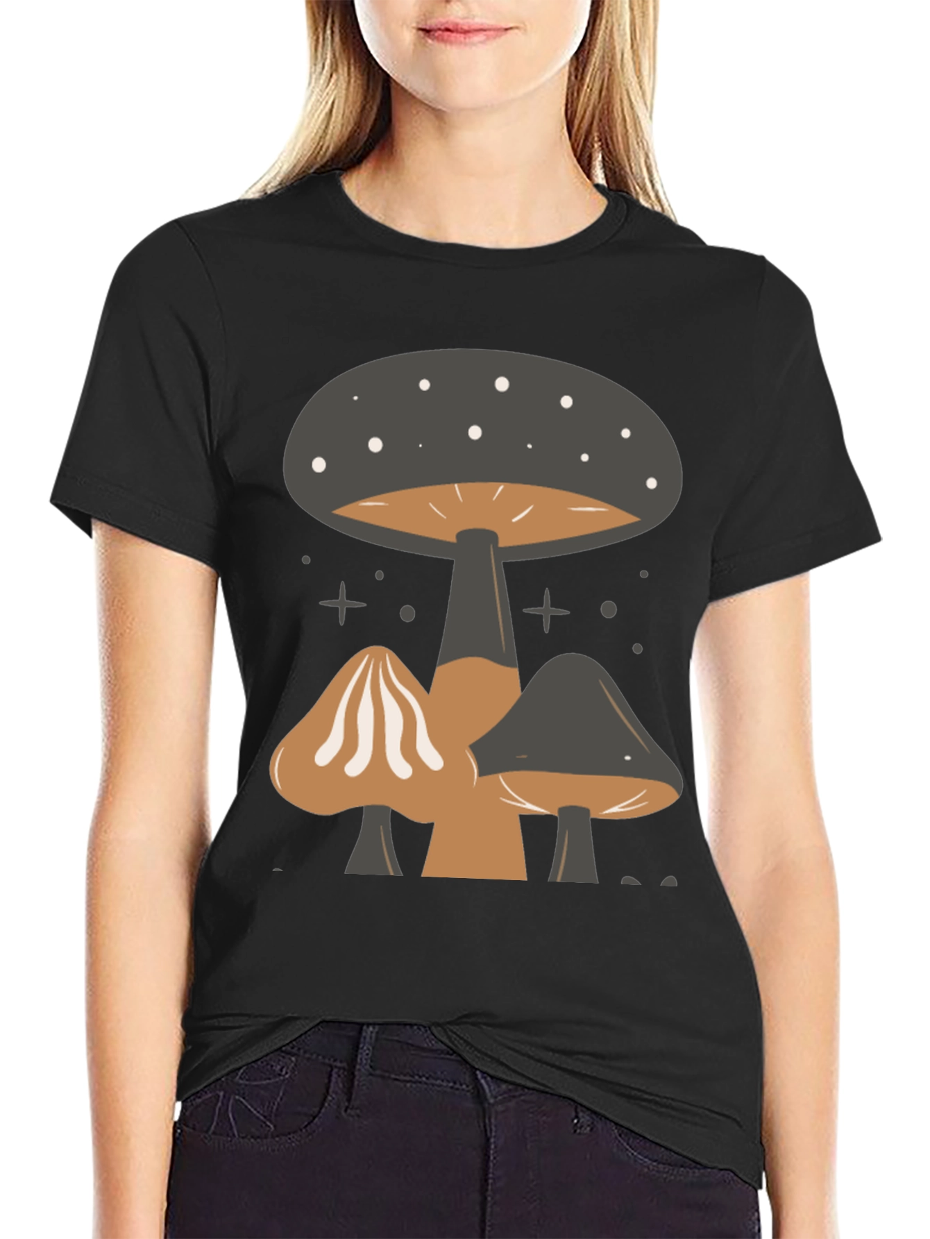 Mushroom Print Tee - Black Graphic T-Shirt