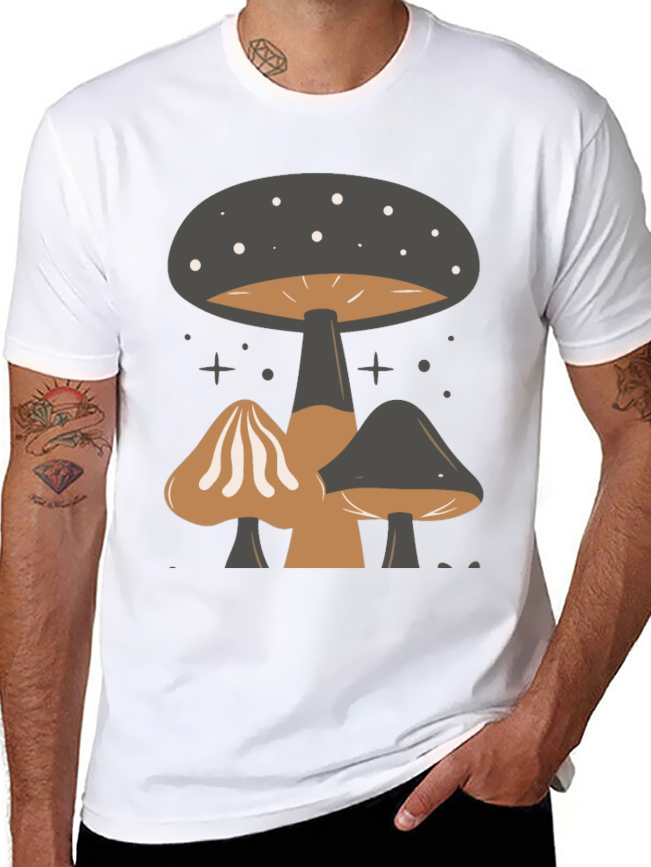 Mushroom Print Tee - Black Graphic T-Shirt
