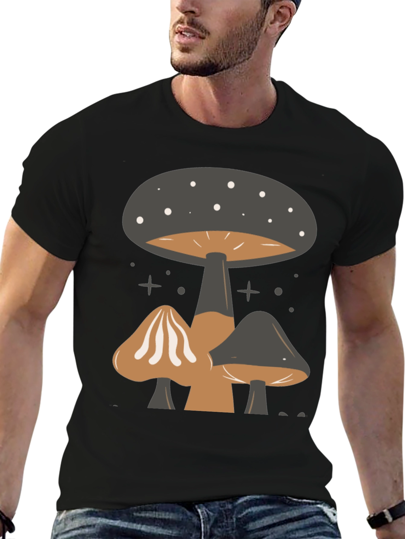 Mushroom Print Tee - Black Graphic T-Shirt