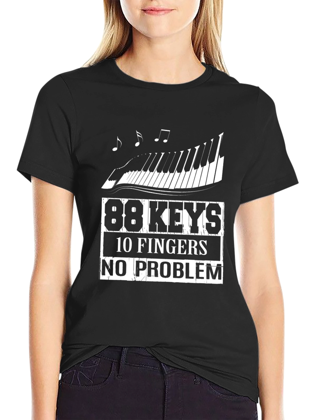 88 Keys 10 Fingers No Problem Black T-Shirt