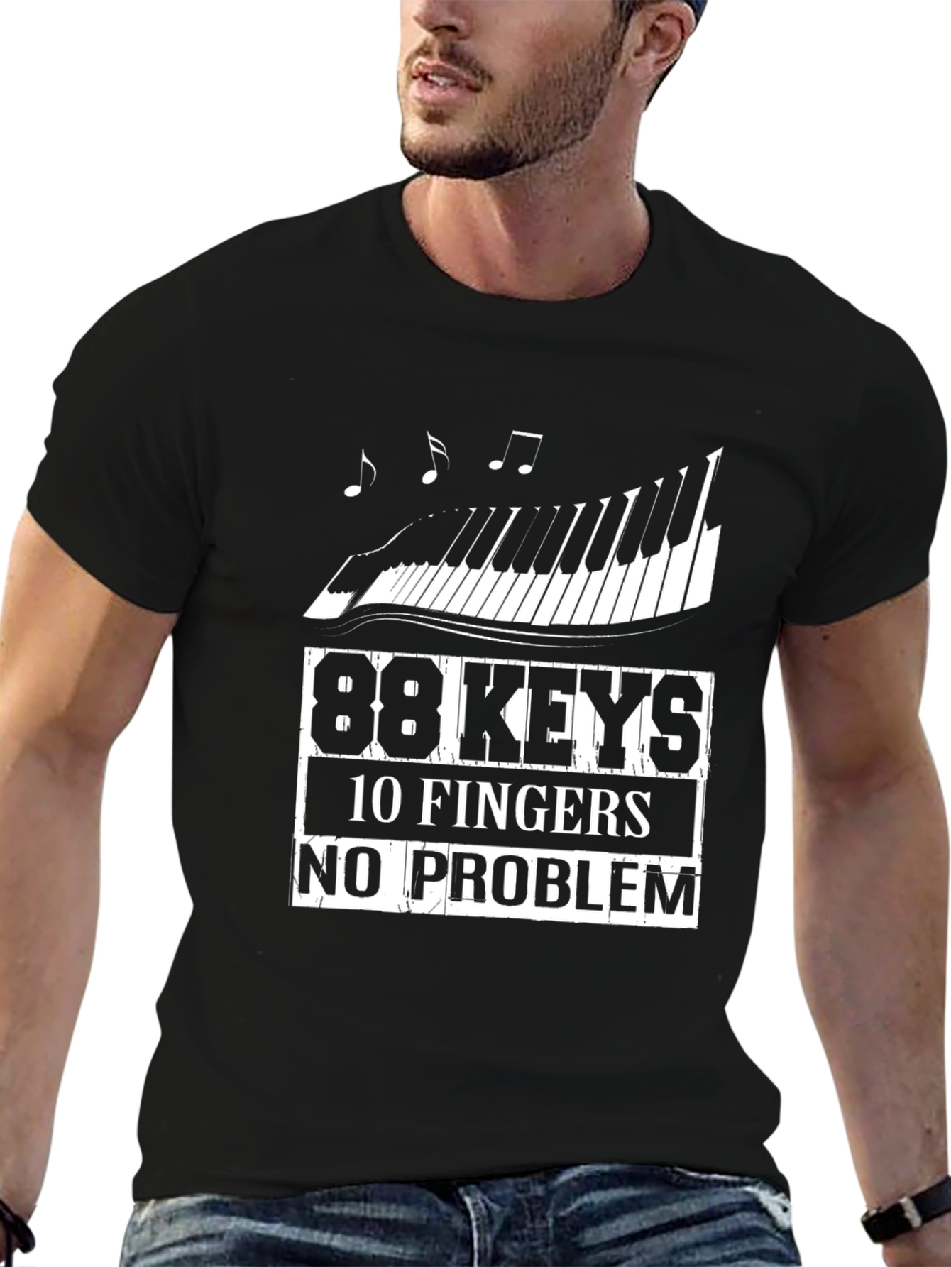 88 Keys 10 Fingers No Problem Black T-Shirt