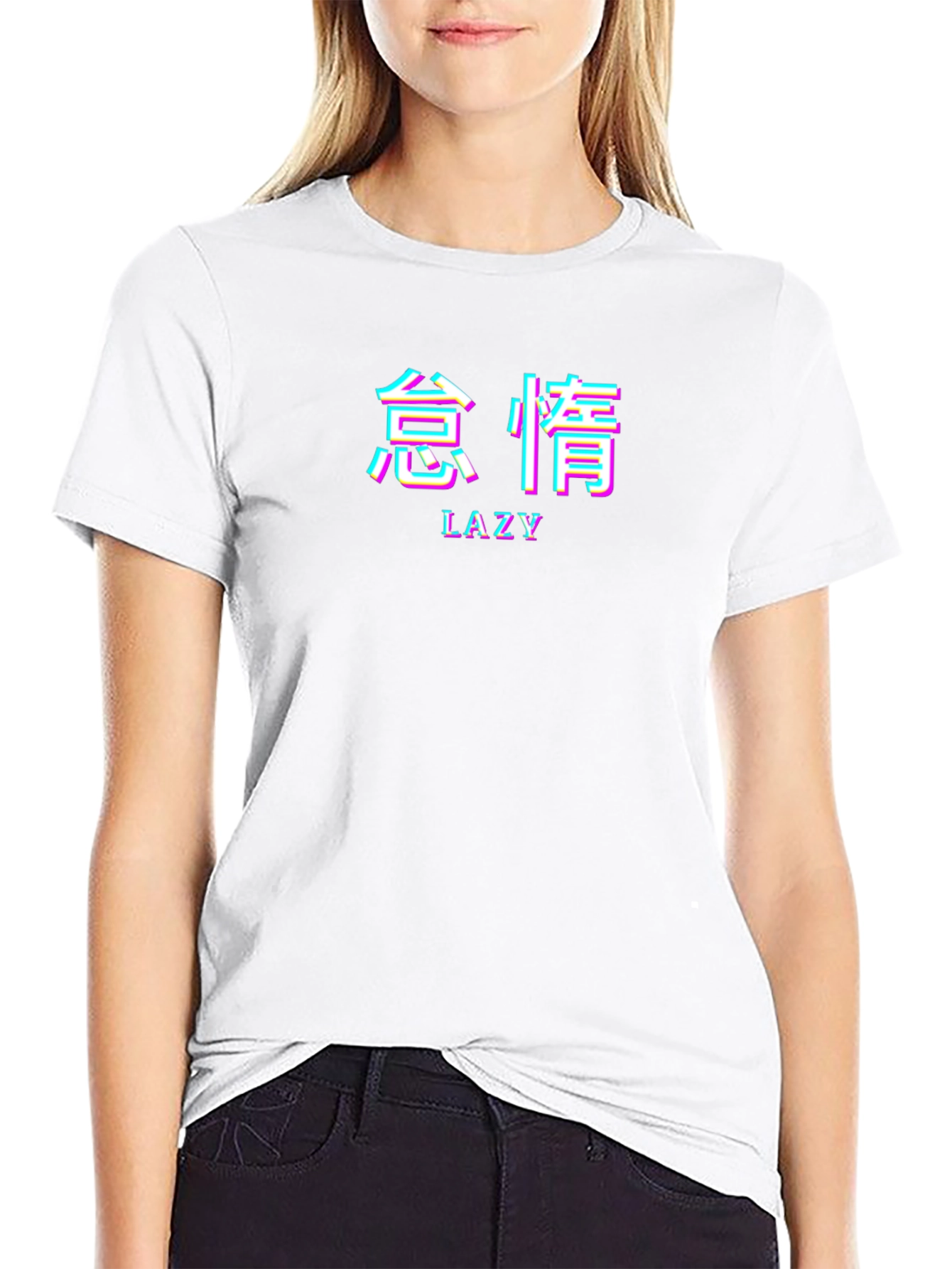Lazy Graphic Tee - Black T-Shirt with Asian Text