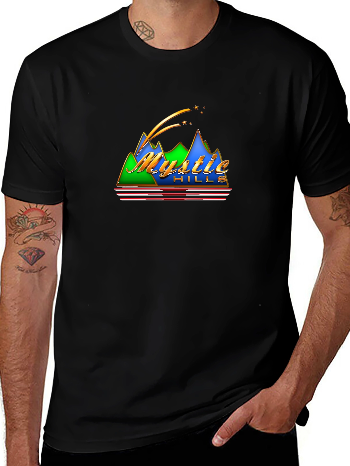 Mystic Hills Retro Graphic Black T-Shirt