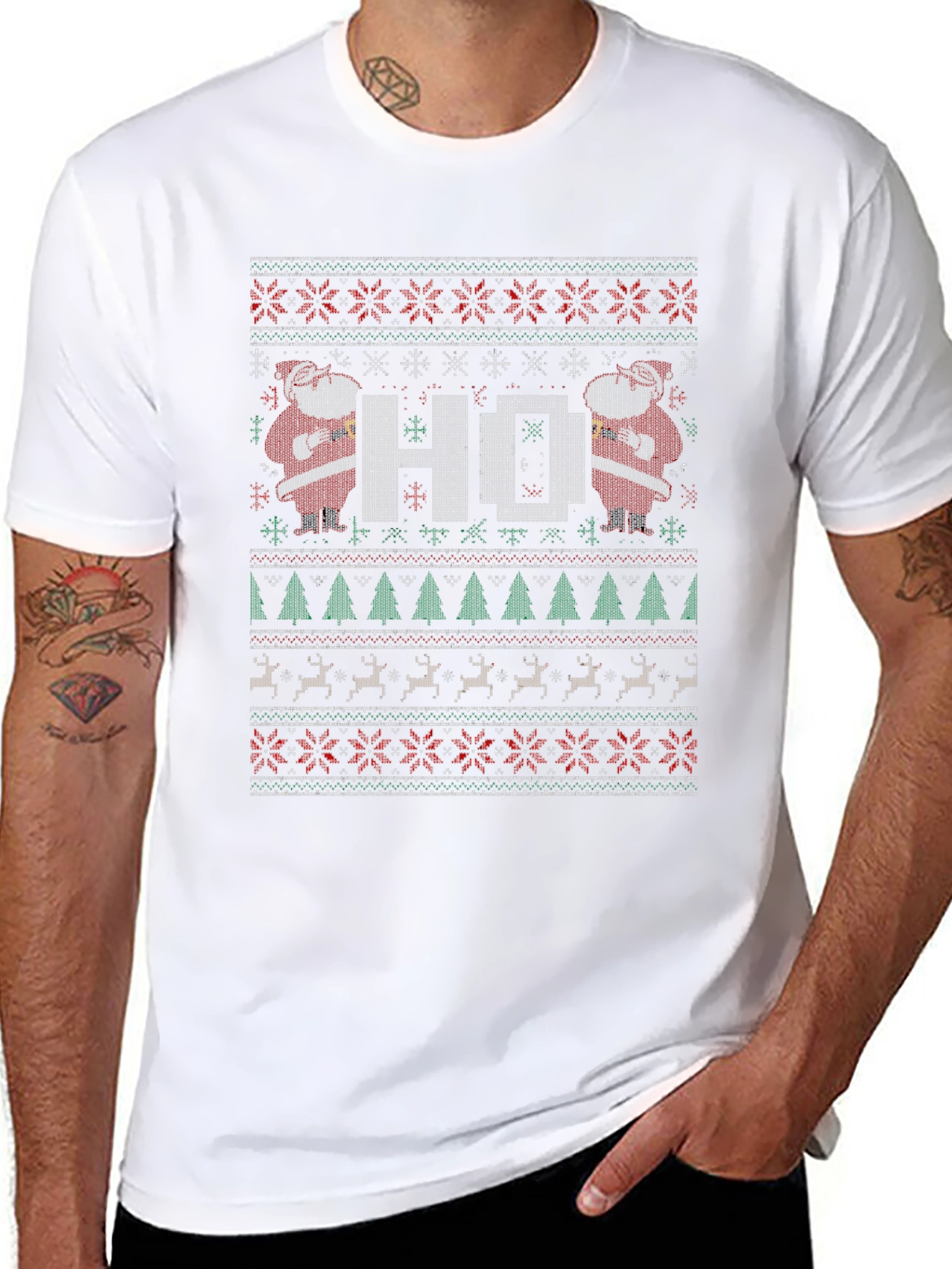 Festive HO Santa Ugly Christmas Sweater T-Shirt