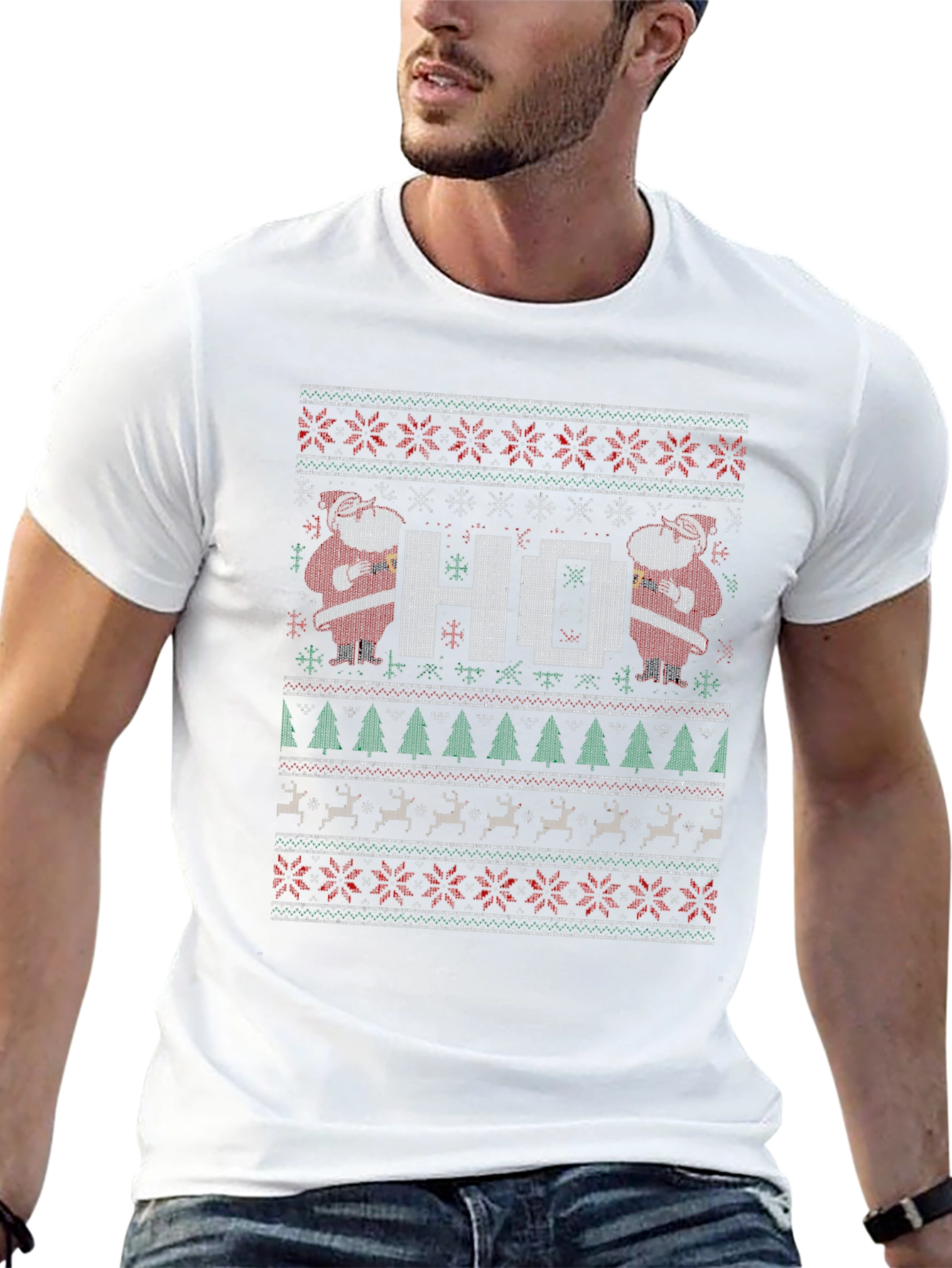 Festive HO Santa Ugly Christmas Sweater T-Shirt