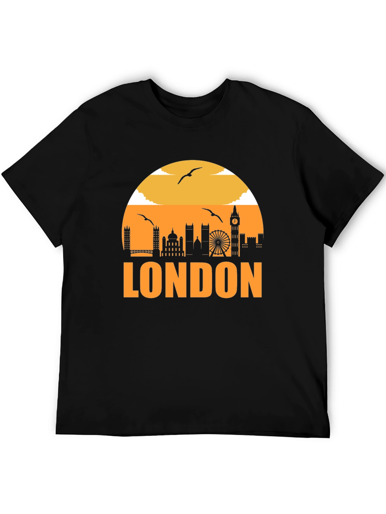 London Skyline Graphic Tee - Black Cotton T-Shirt