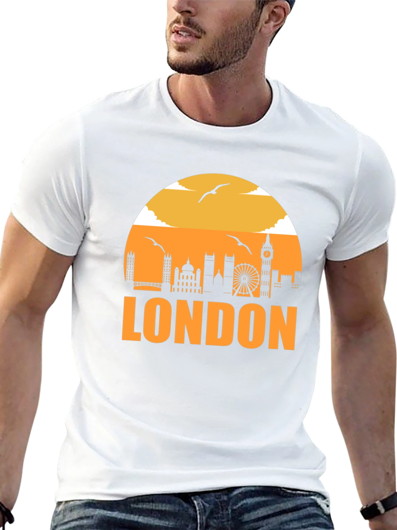 London Skyline Graphic Tee - Black Cotton T-Shirt