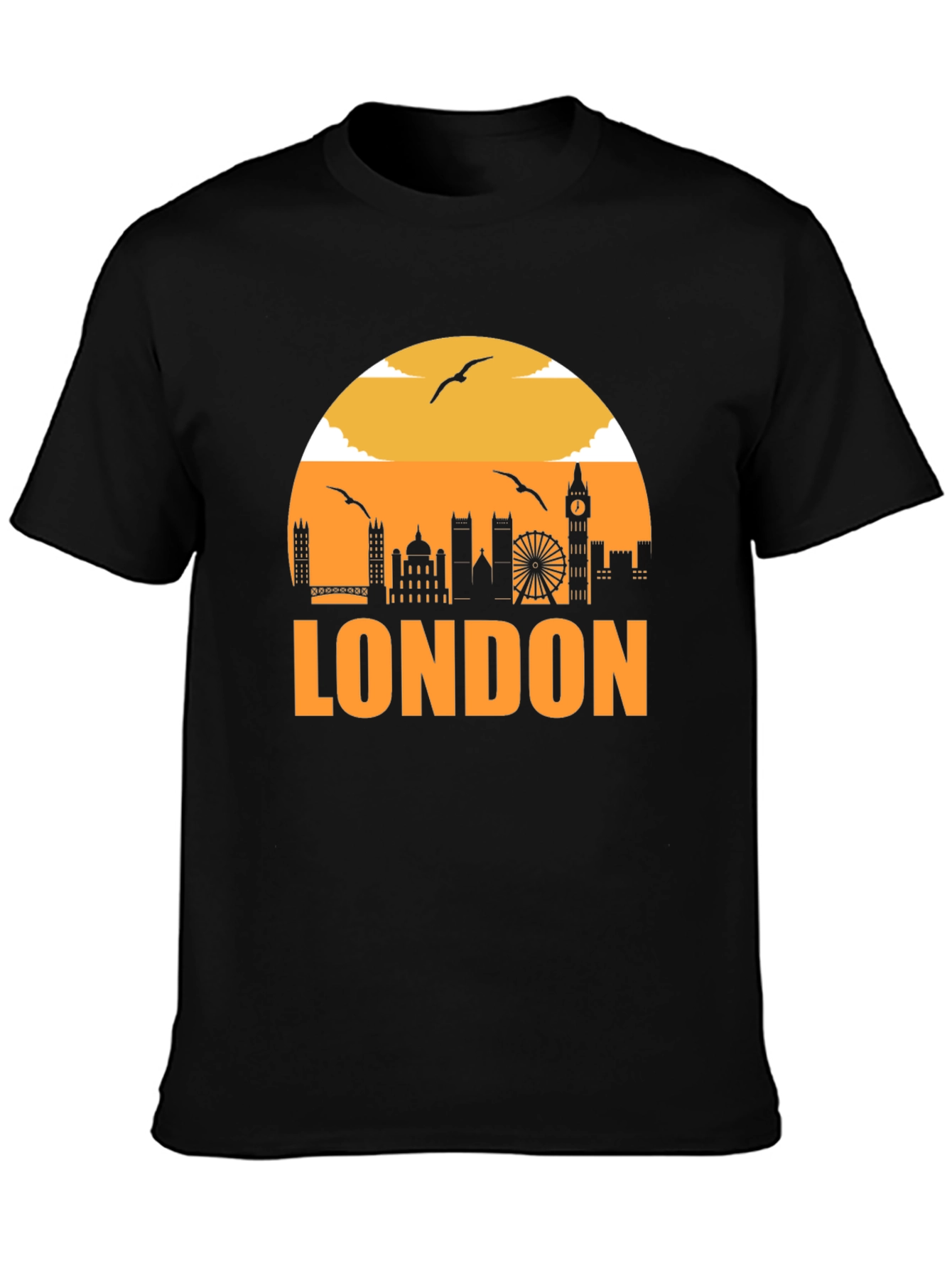 London Skyline Graphic Tee - Black Cotton T-Shirt