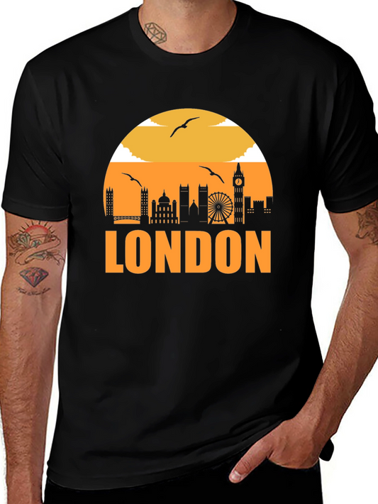 London Skyline Graphic Tee - Black Cotton T-Shirt