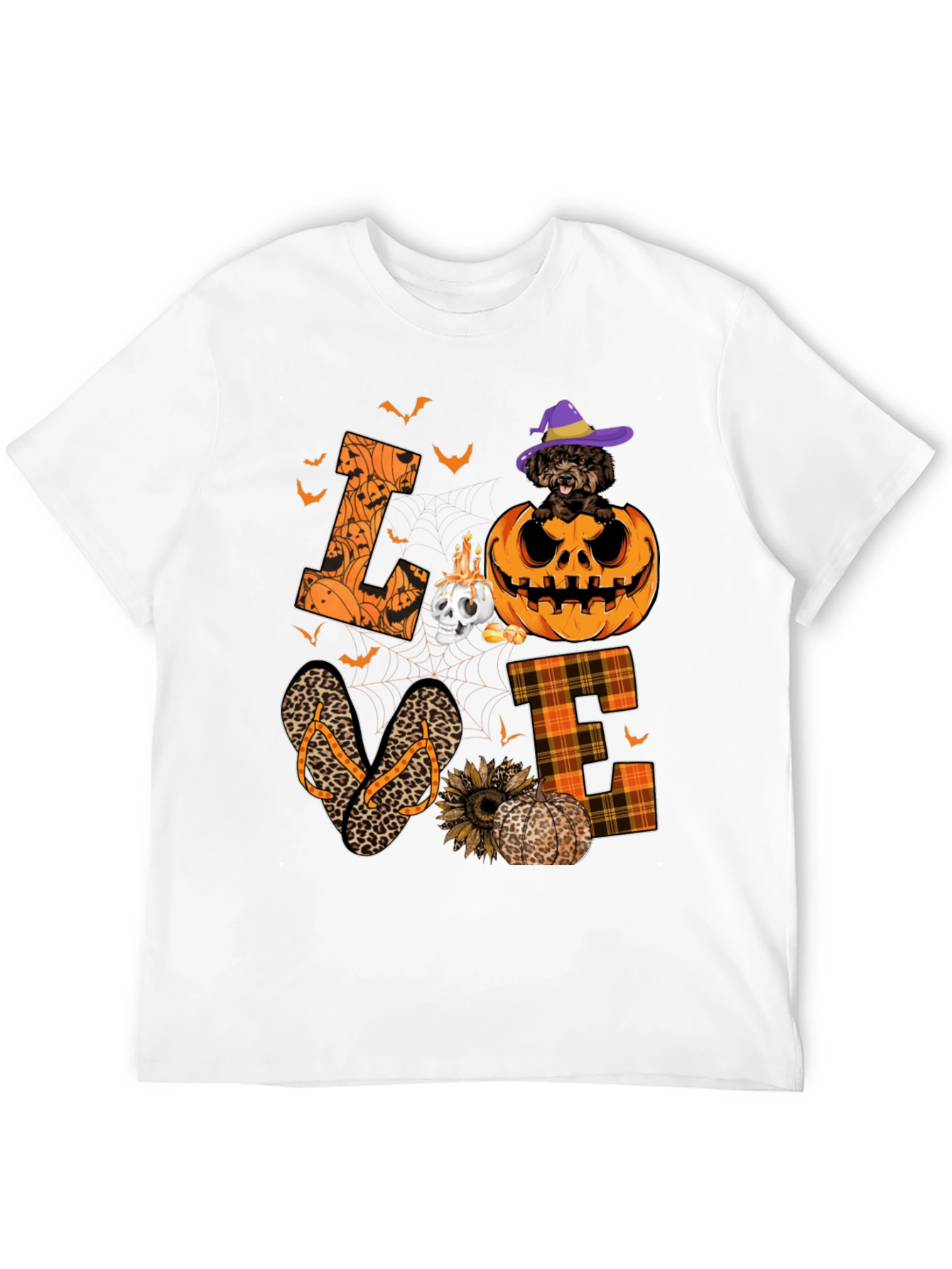 Halloween Love T-Shirt - Pumpkin Dog & Flip Flops