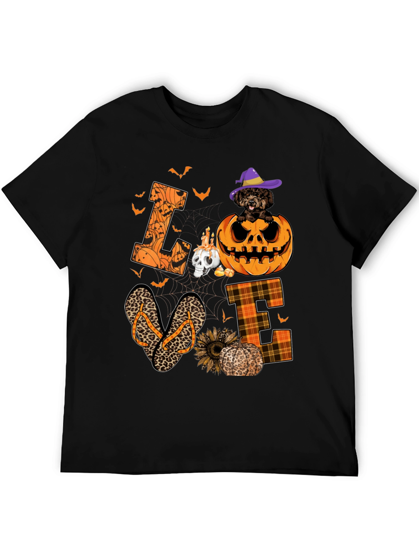 Halloween Love T-Shirt - Pumpkin Dog & Flip Flops