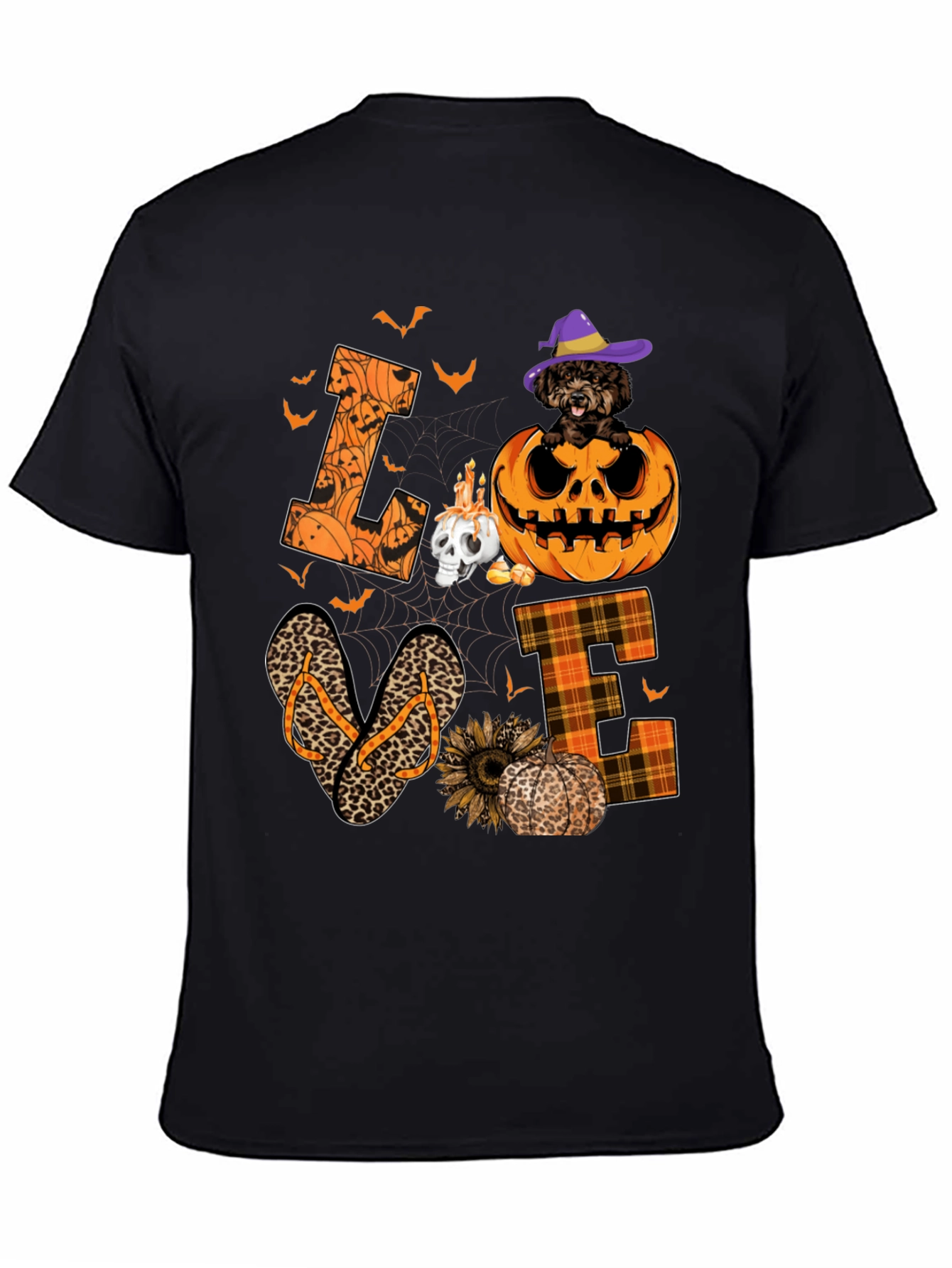 Halloween Love T-Shirt - Pumpkin Dog & Flip Flops